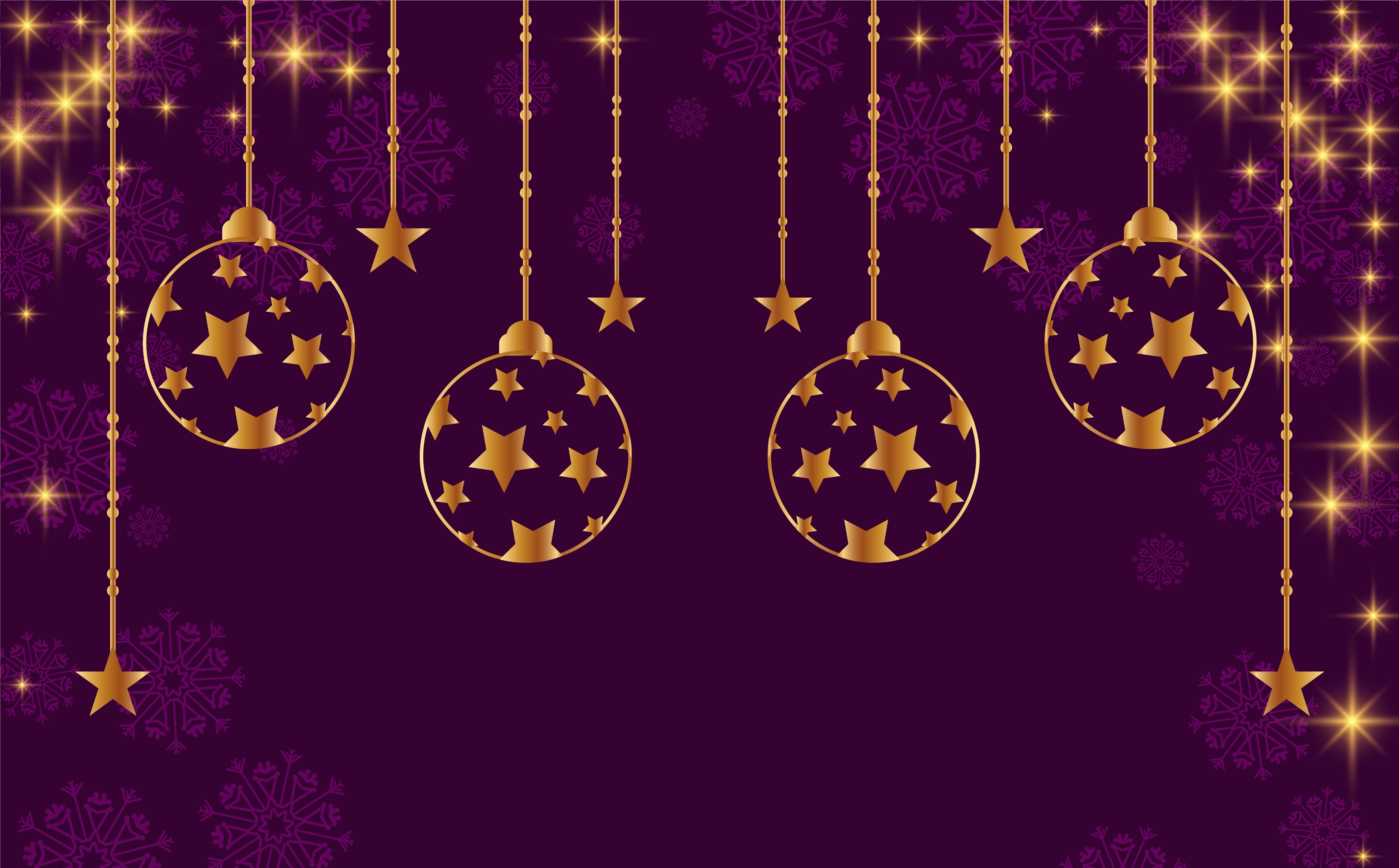 Christmas Ornaments with Stars and Snowflakes 4K HD Wallpaper