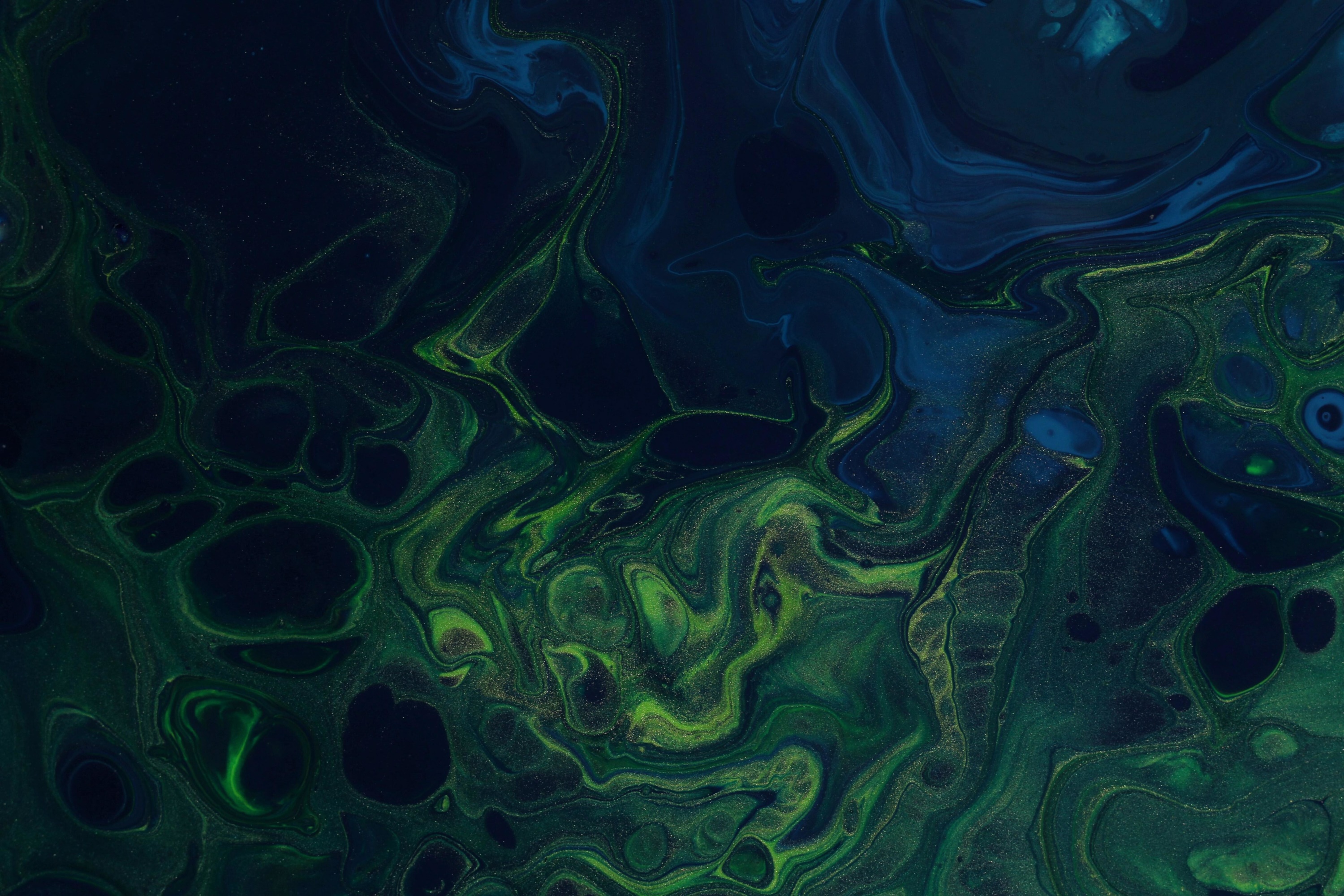 Abstract dark blue and green fluid art with glitter HD Wallpaper