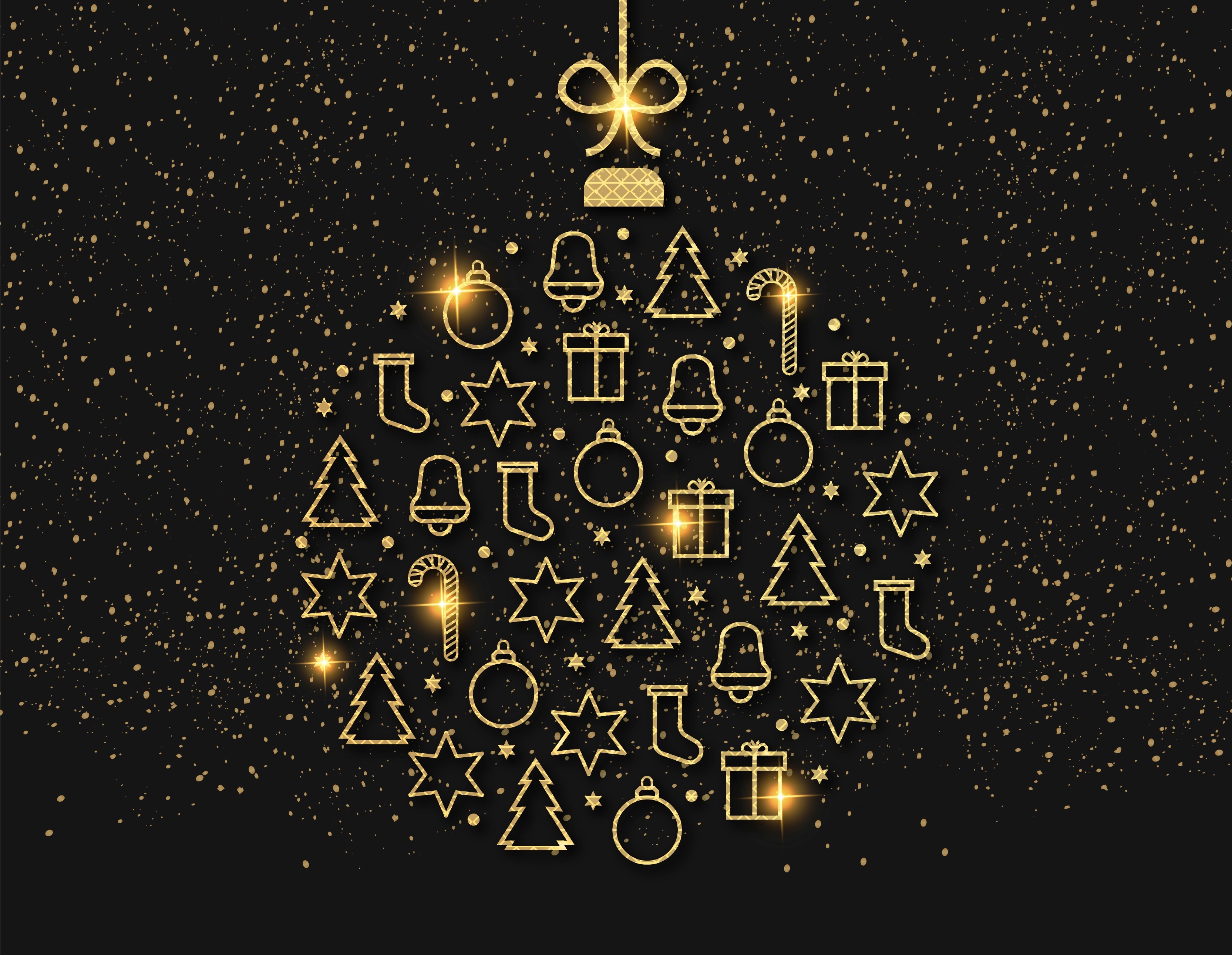 Christmas ornament with golden glittery icons HD Wallpaper