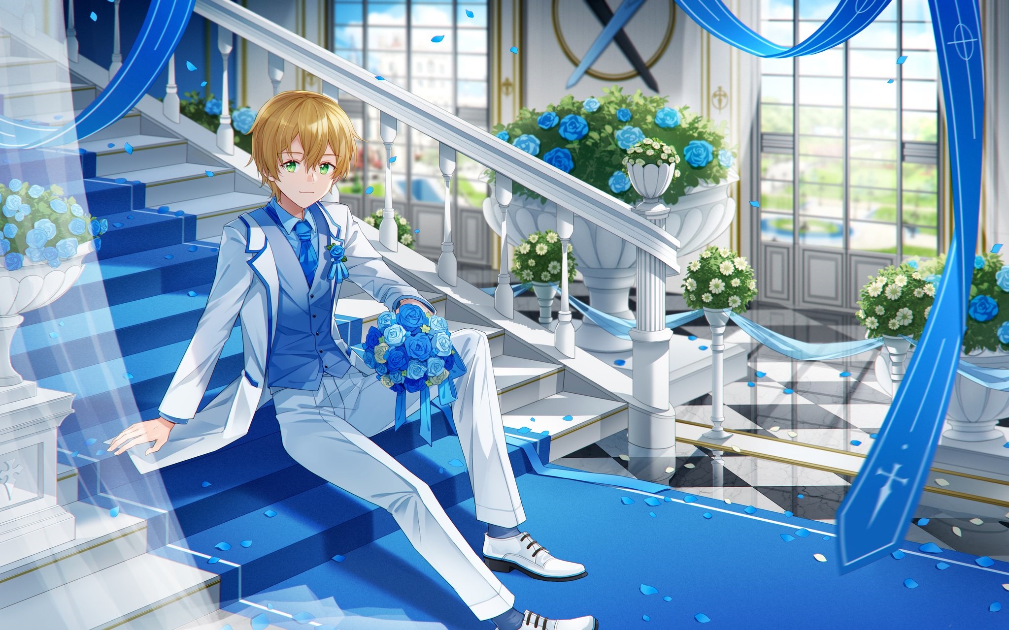 Eugeo from Sword Art Online with Blue Roses HD Wallpaper