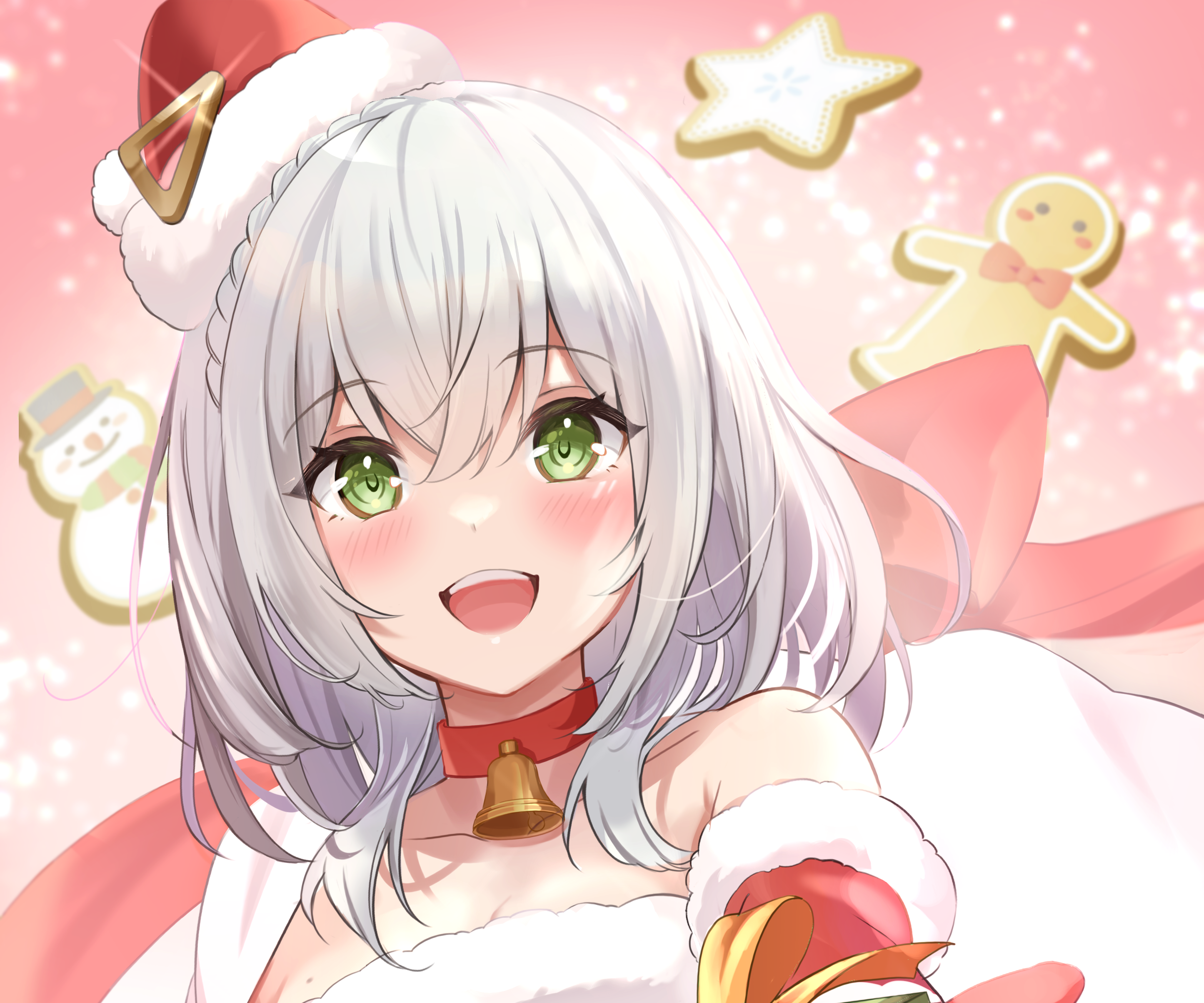 Shirogane Noel from Hololive wearing Santa outfit HD Wallpaper