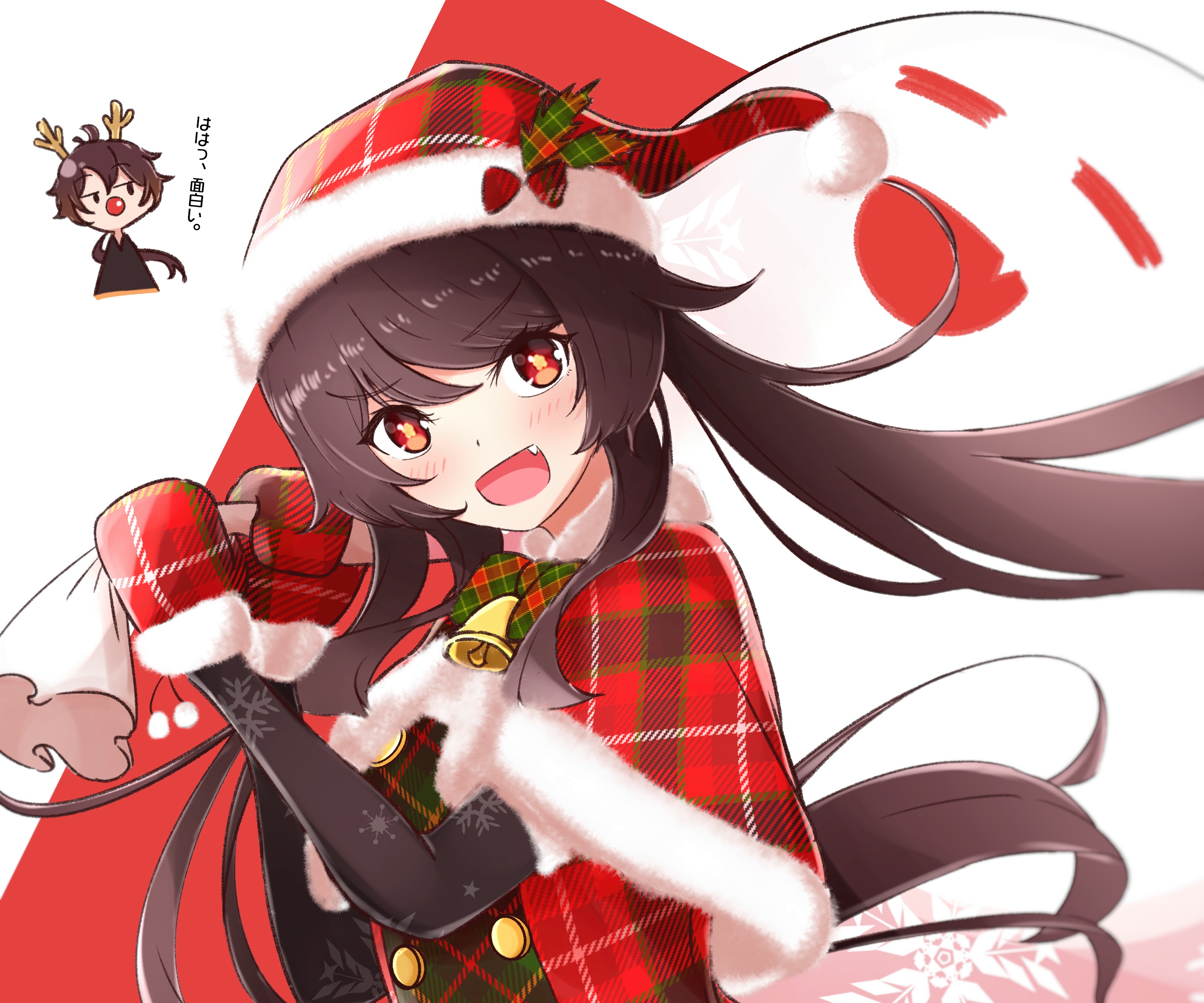 Hu Tao from Genshin Impact in Christmas Outfit HD Wallpaper