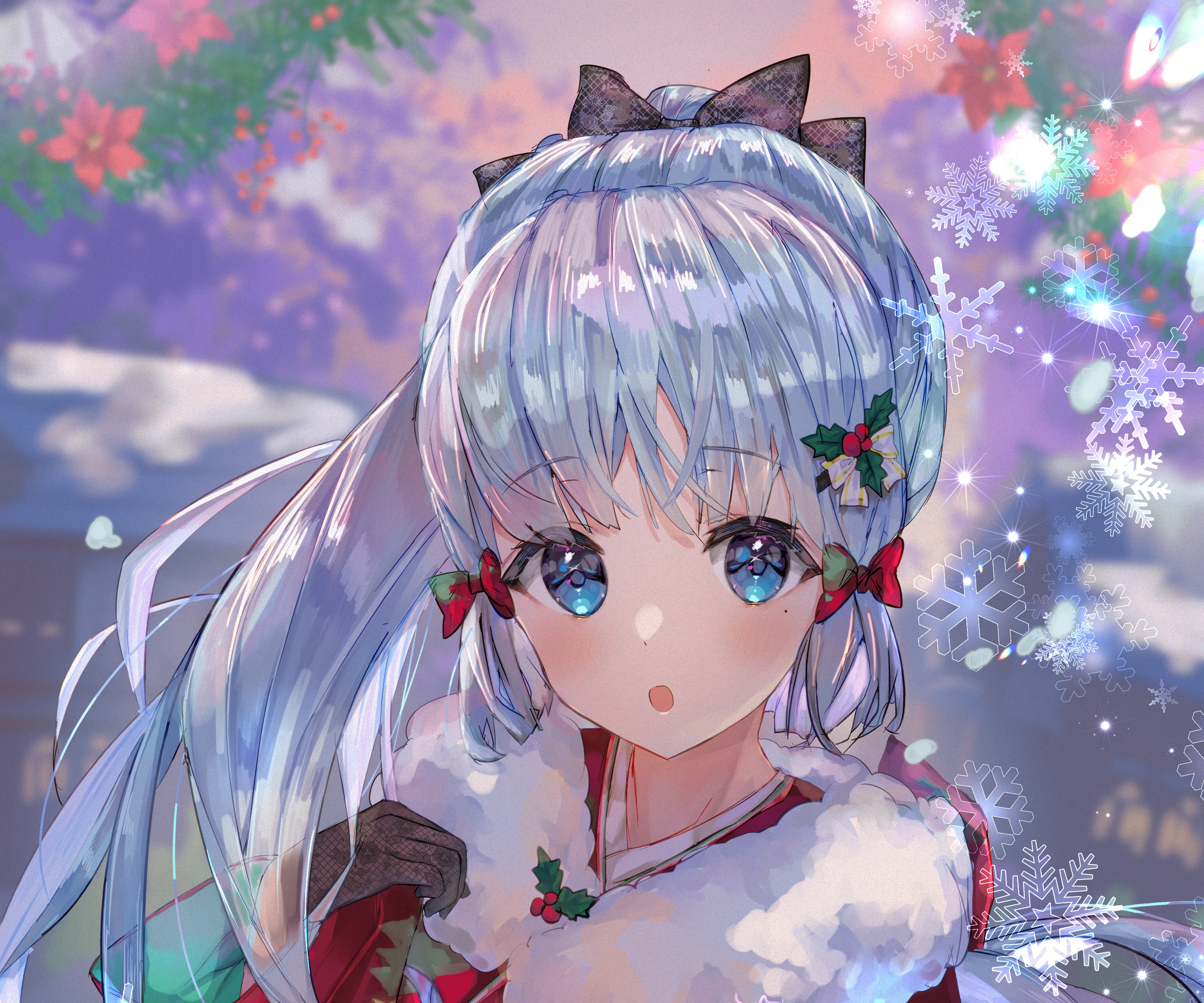 Kamisato Ayaka from Genshin Impact in Christmas Outfit HD Wallpaper