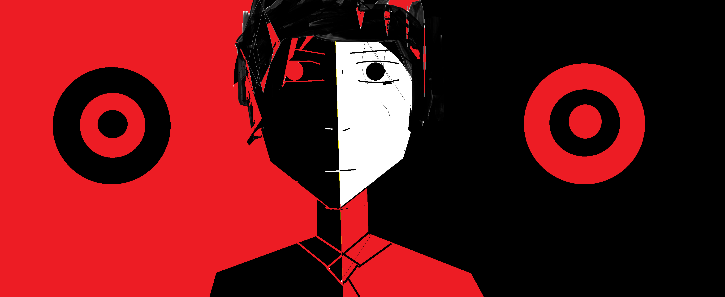 Person split between red and black with target symbols HD Wallpaper