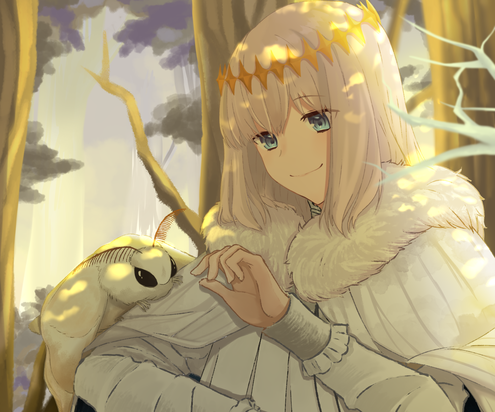 Oberon from Fate/Grand Order with a moth HD Wallpaper
