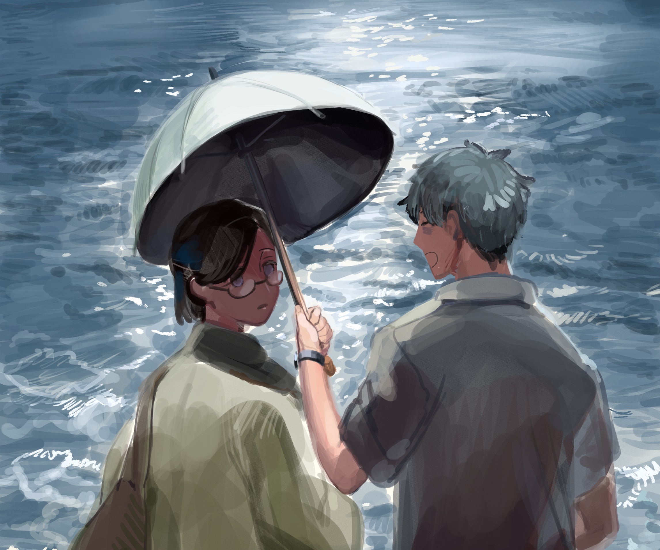 Two people under an umbrella in the rain HD Wallpaper