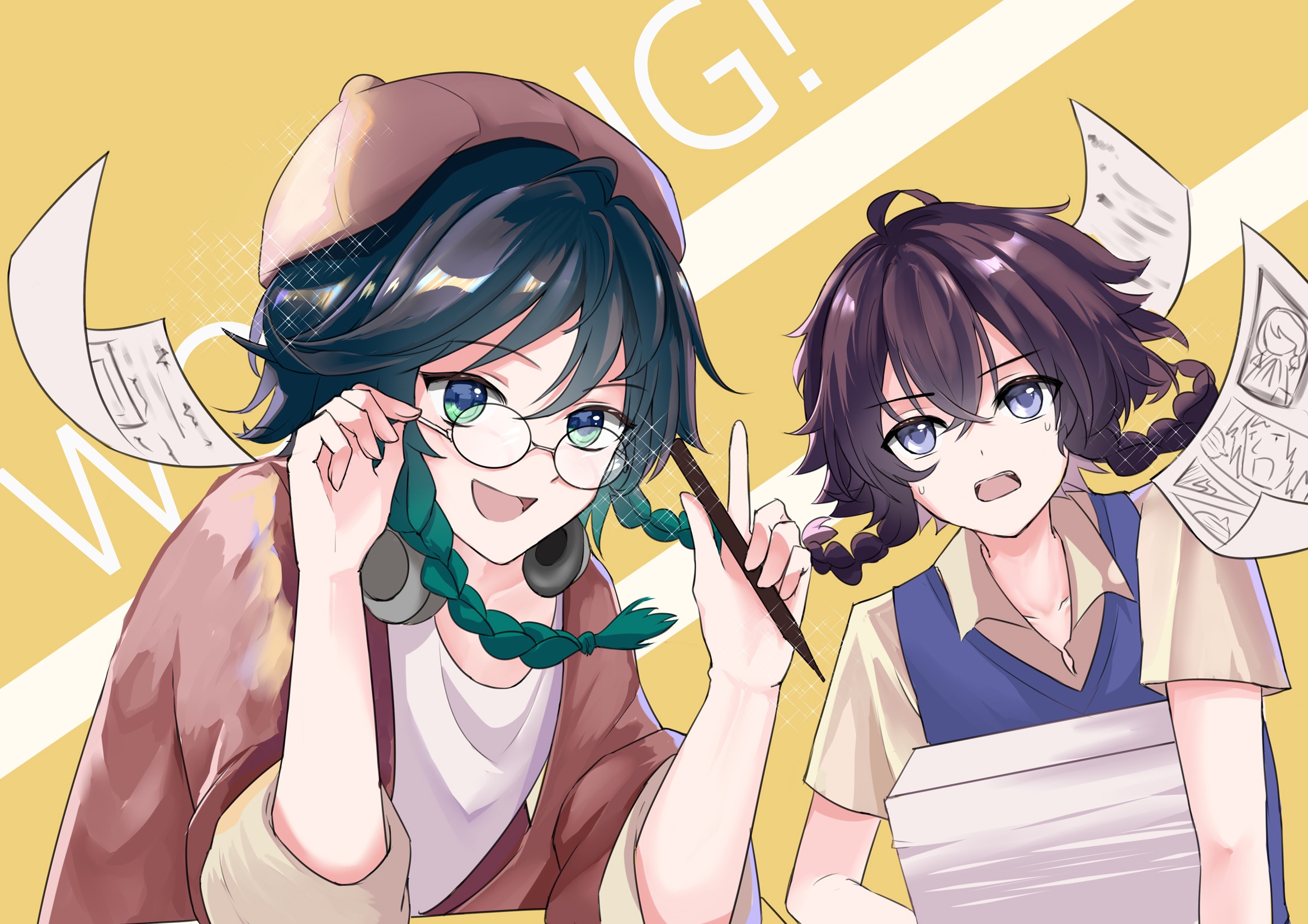 Venti and another character working on manga HD Wallpaper