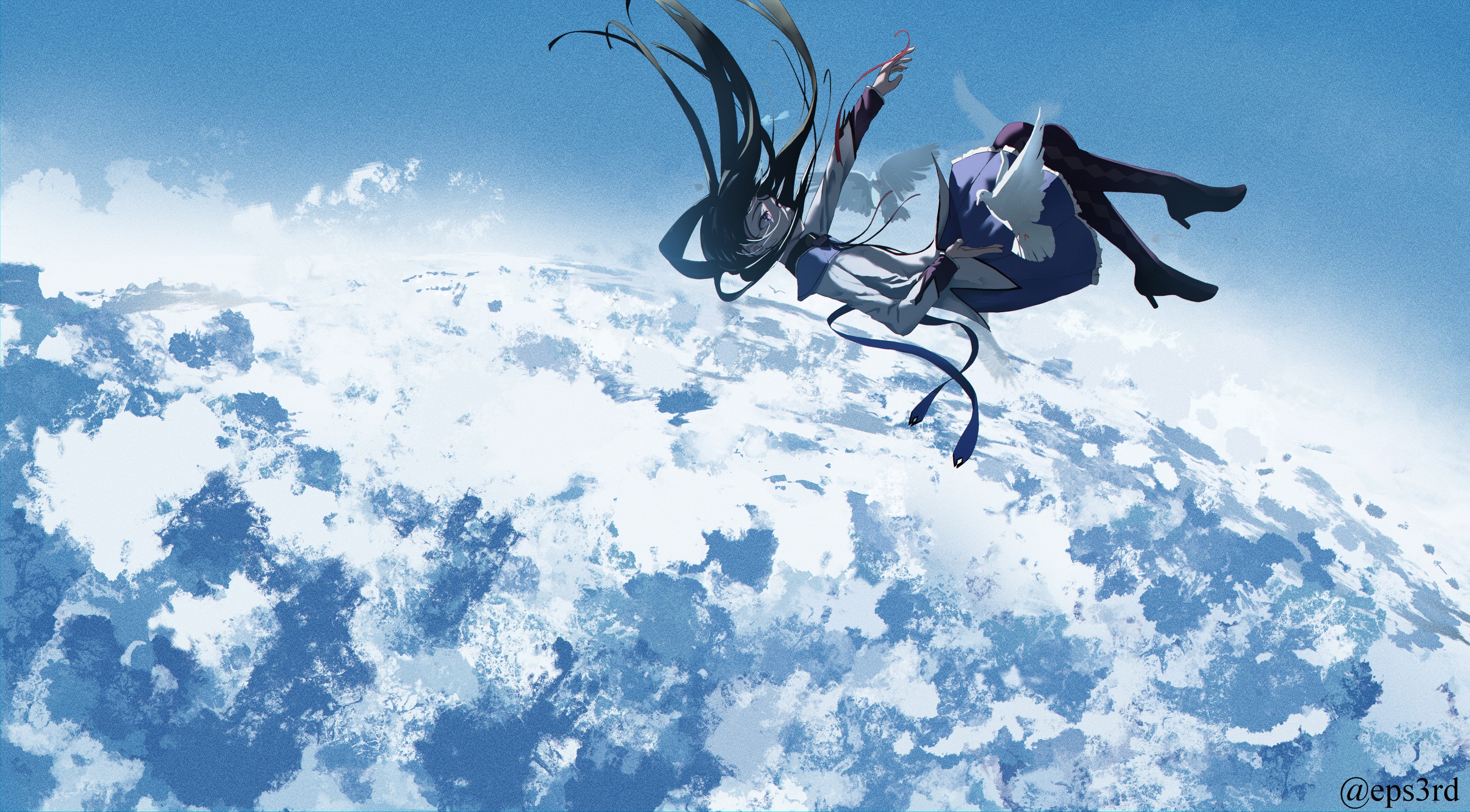 Homura Akemi from Puella Magi Madoka Magica falling HD Wallpaper
