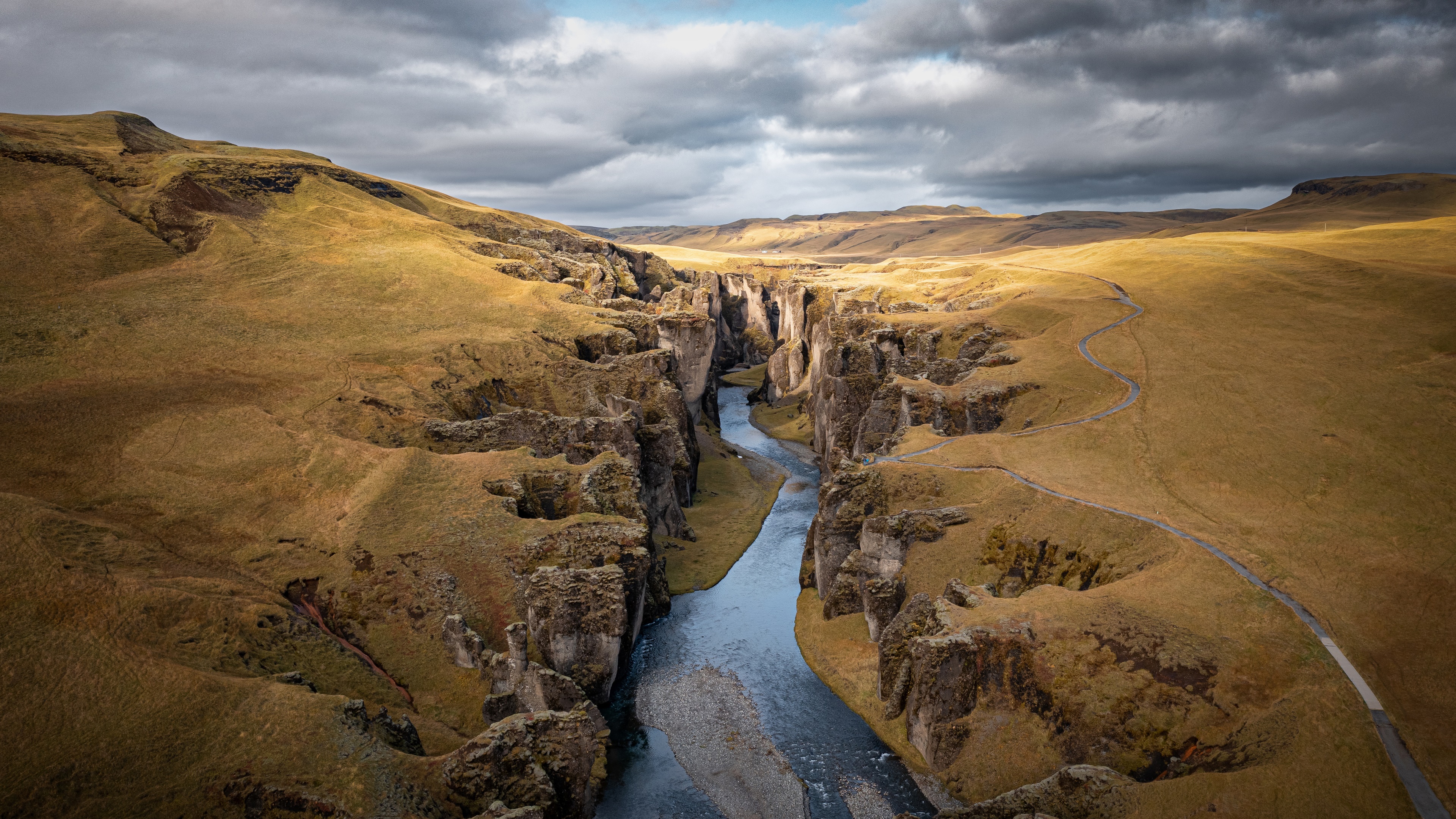 Canyon in Iceland with River and Road HD Wallpaper