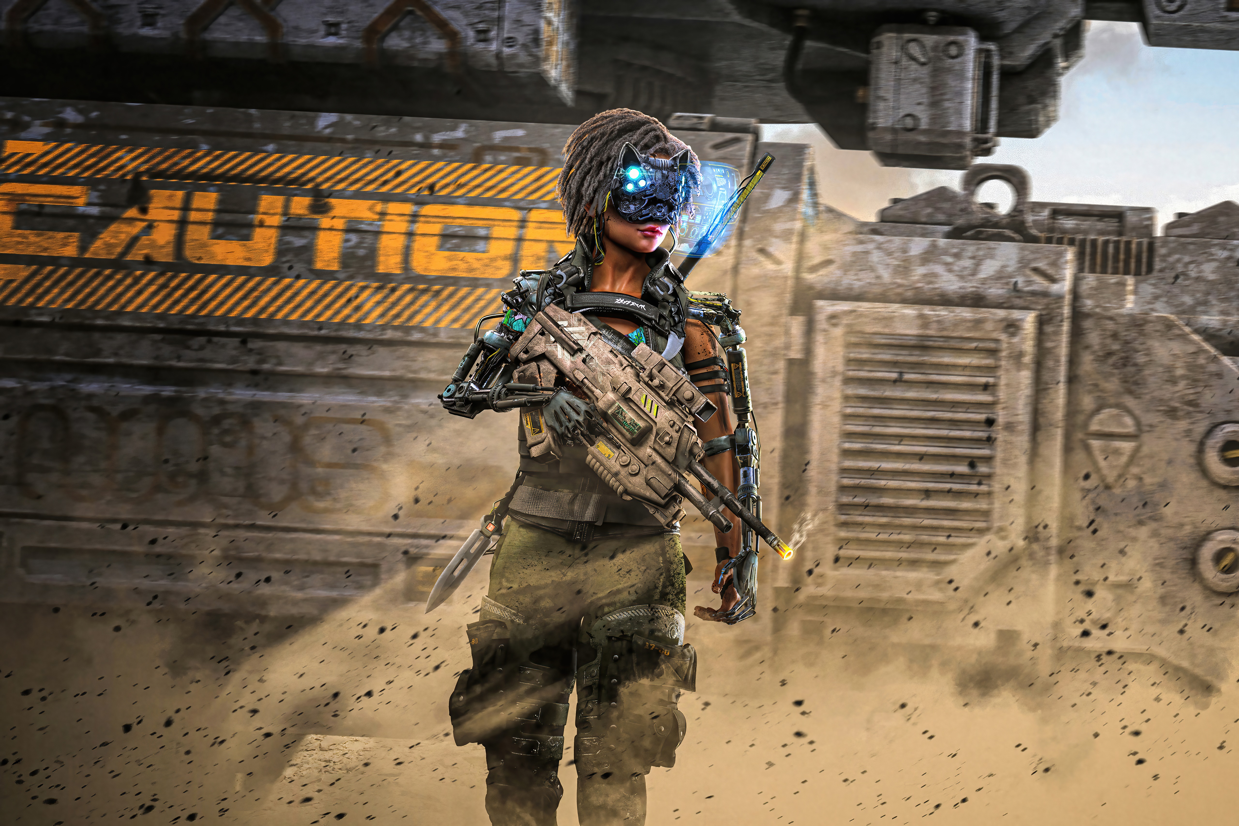 Sci Fi Woman Warrior with Futuristic Weapon 4K HD Wallpaper