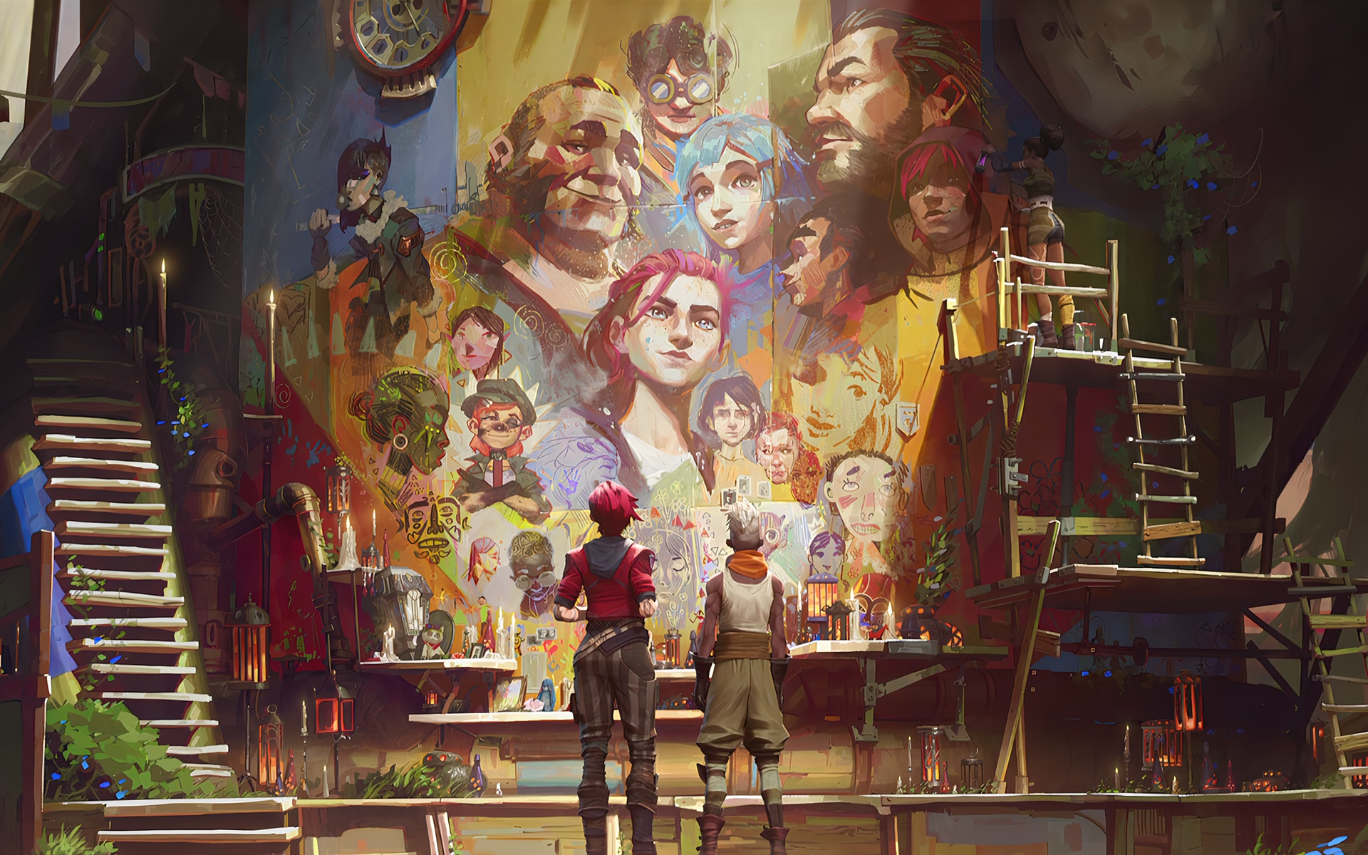 Ekko and Vi from Arcane in front of a mural HD Wallpaper
