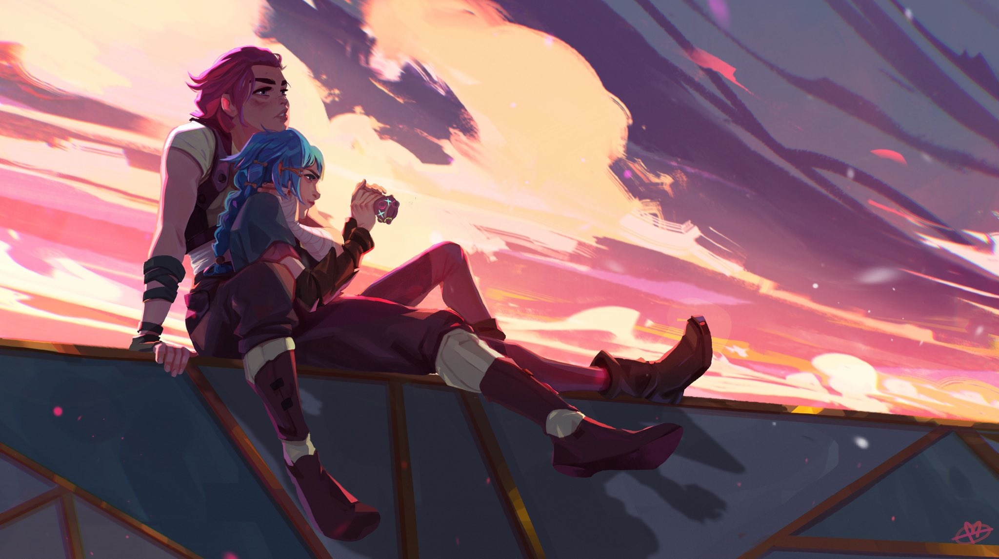 Vi and Jinx from Arcane watching the sunset HD Wallpaper