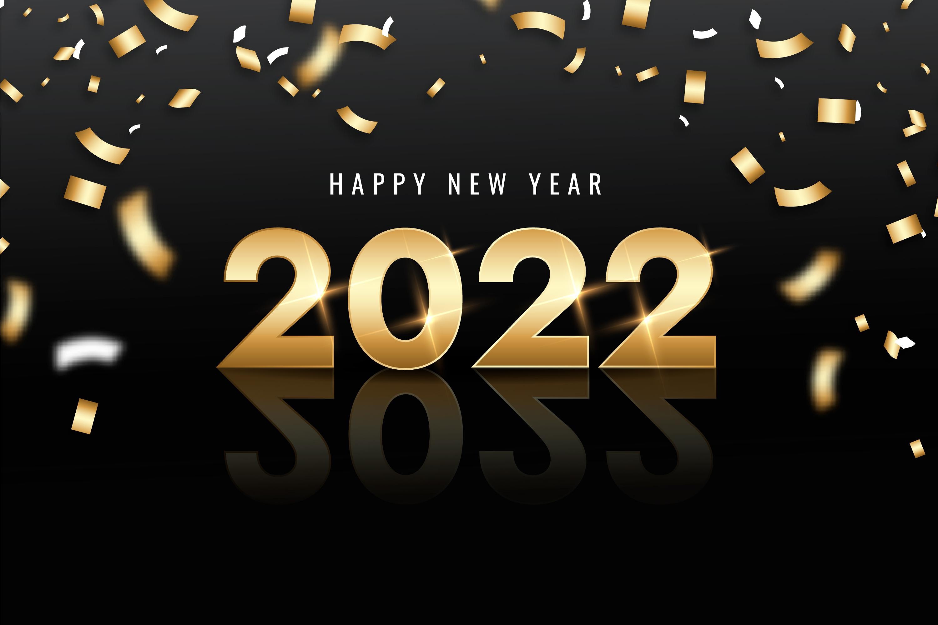 Happy New Year 2022 Golden Confetti HD Wallpaper