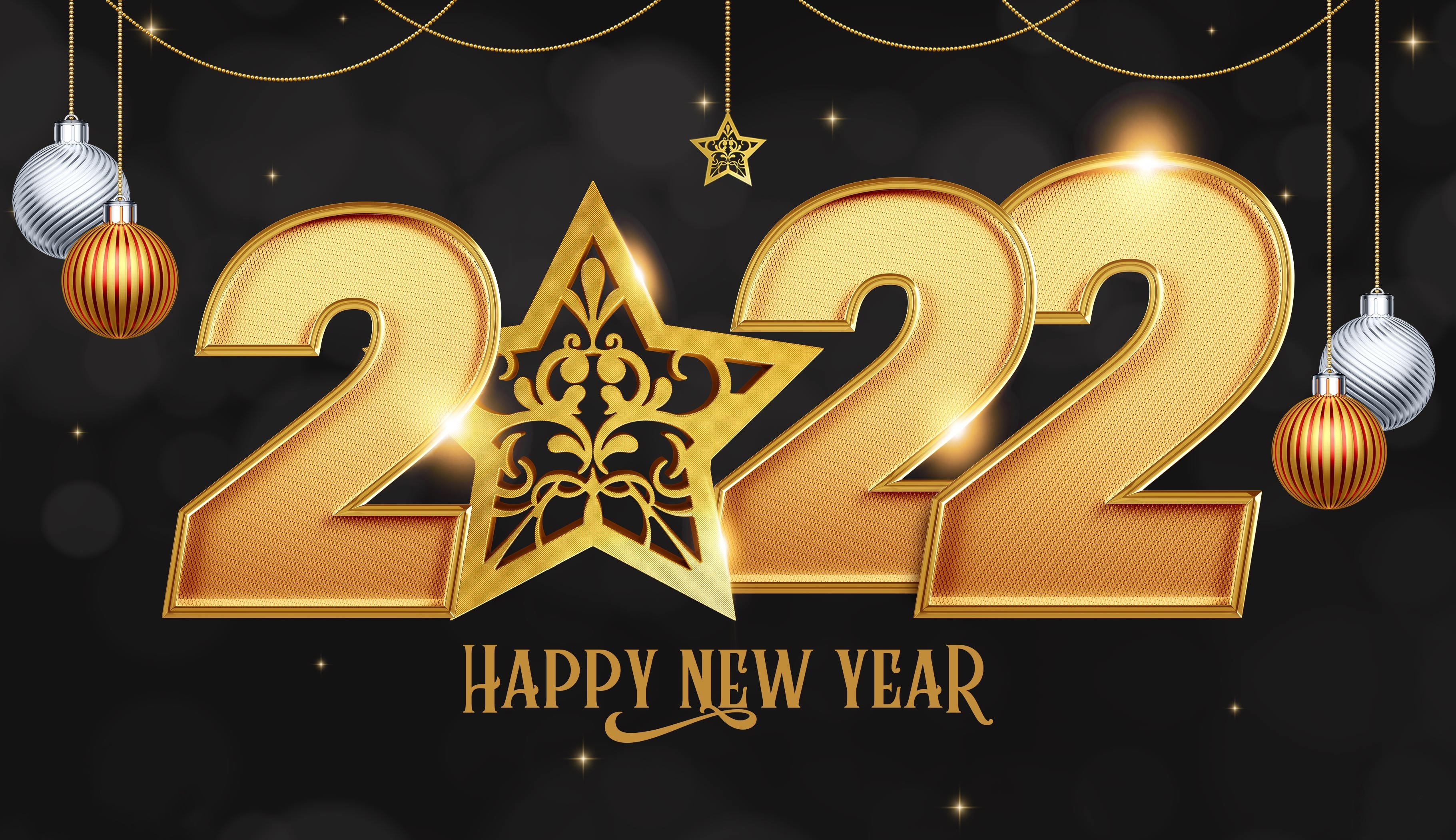 Happy New Year 2022 Golden Decorations HD Wallpaper