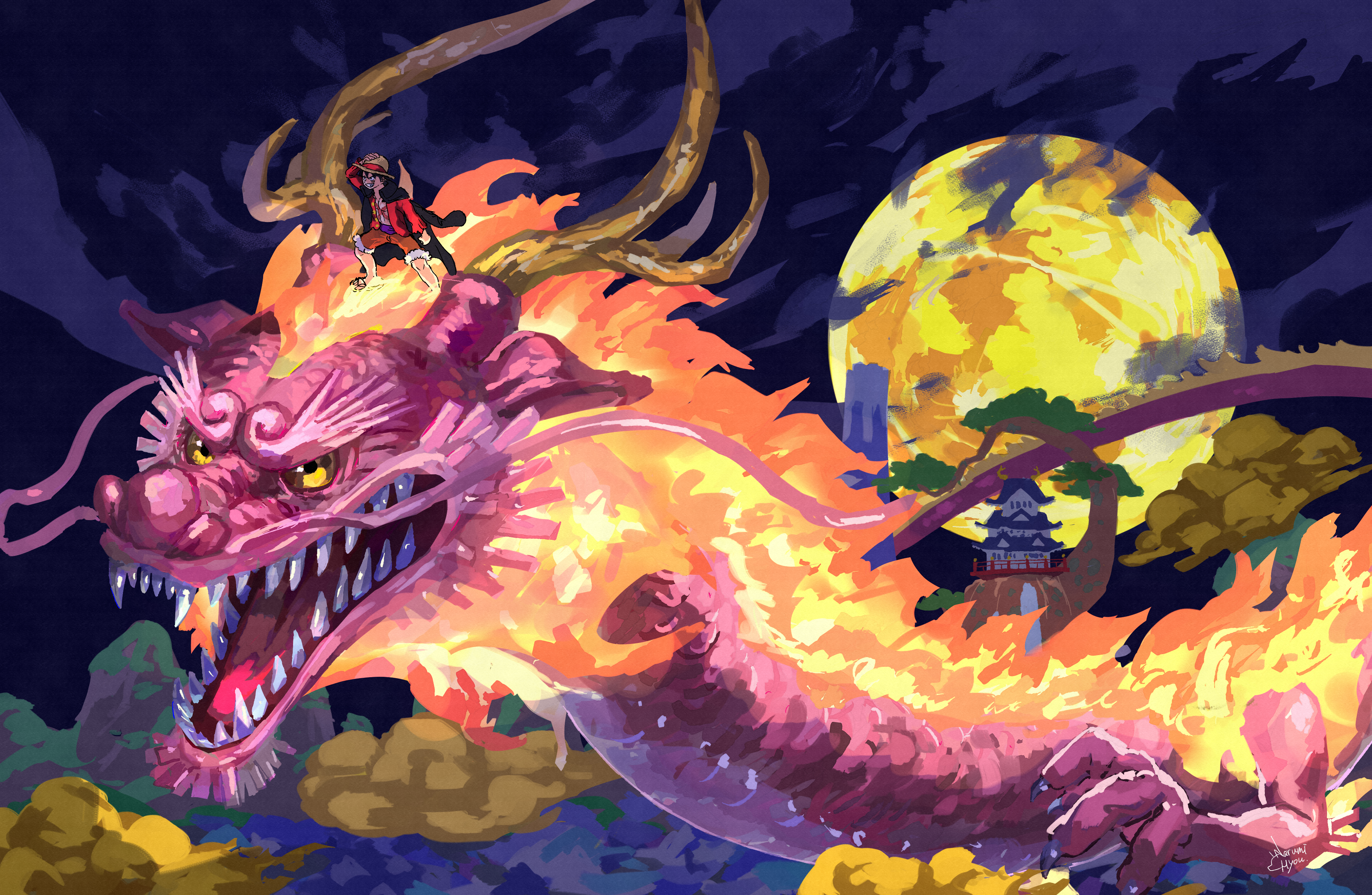 Monkey D. Luffy on a Dragon in One Piece 4K HD Wallpaper