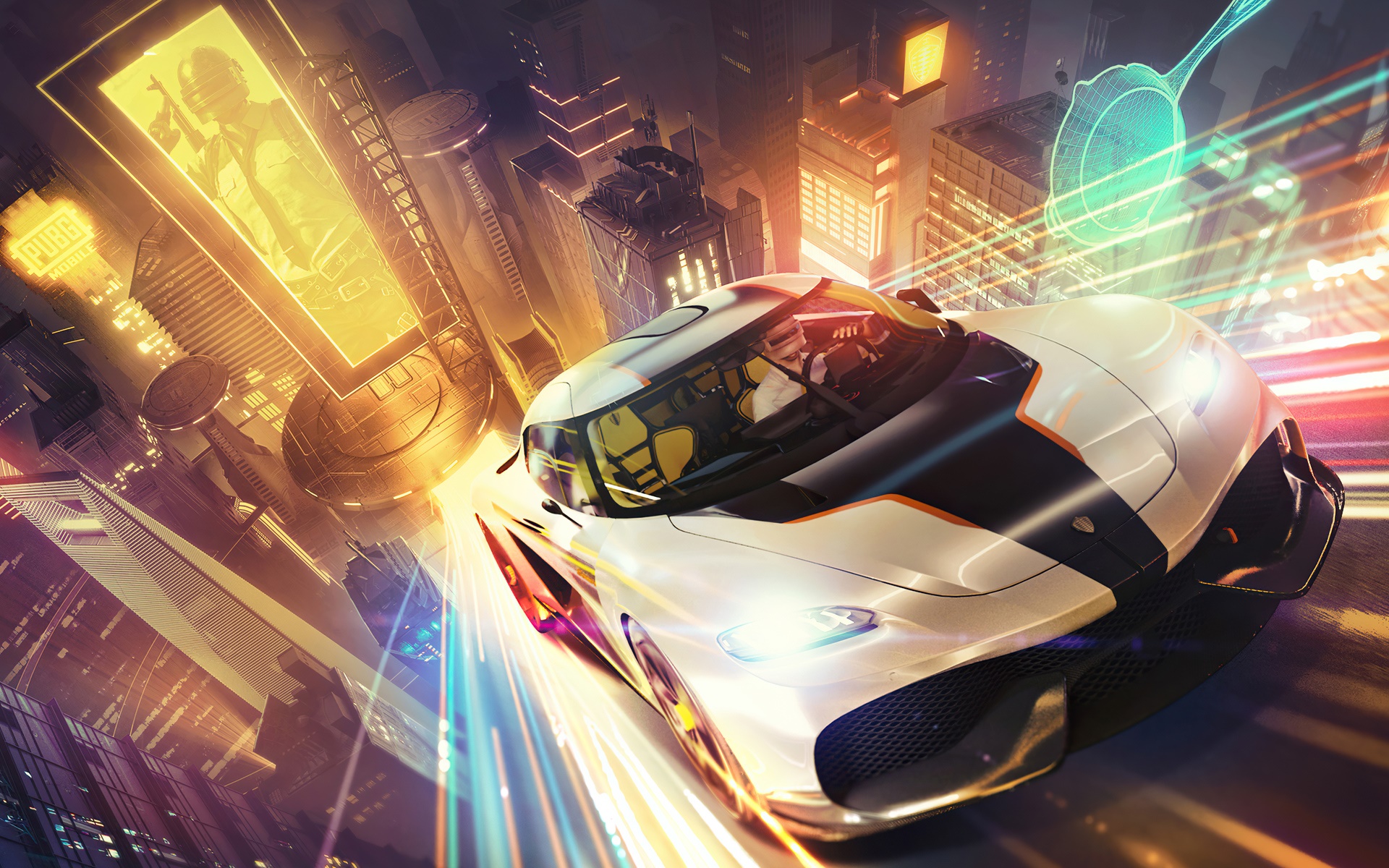PUBG Mobile futuristic car in neon city HD Wallpaper
