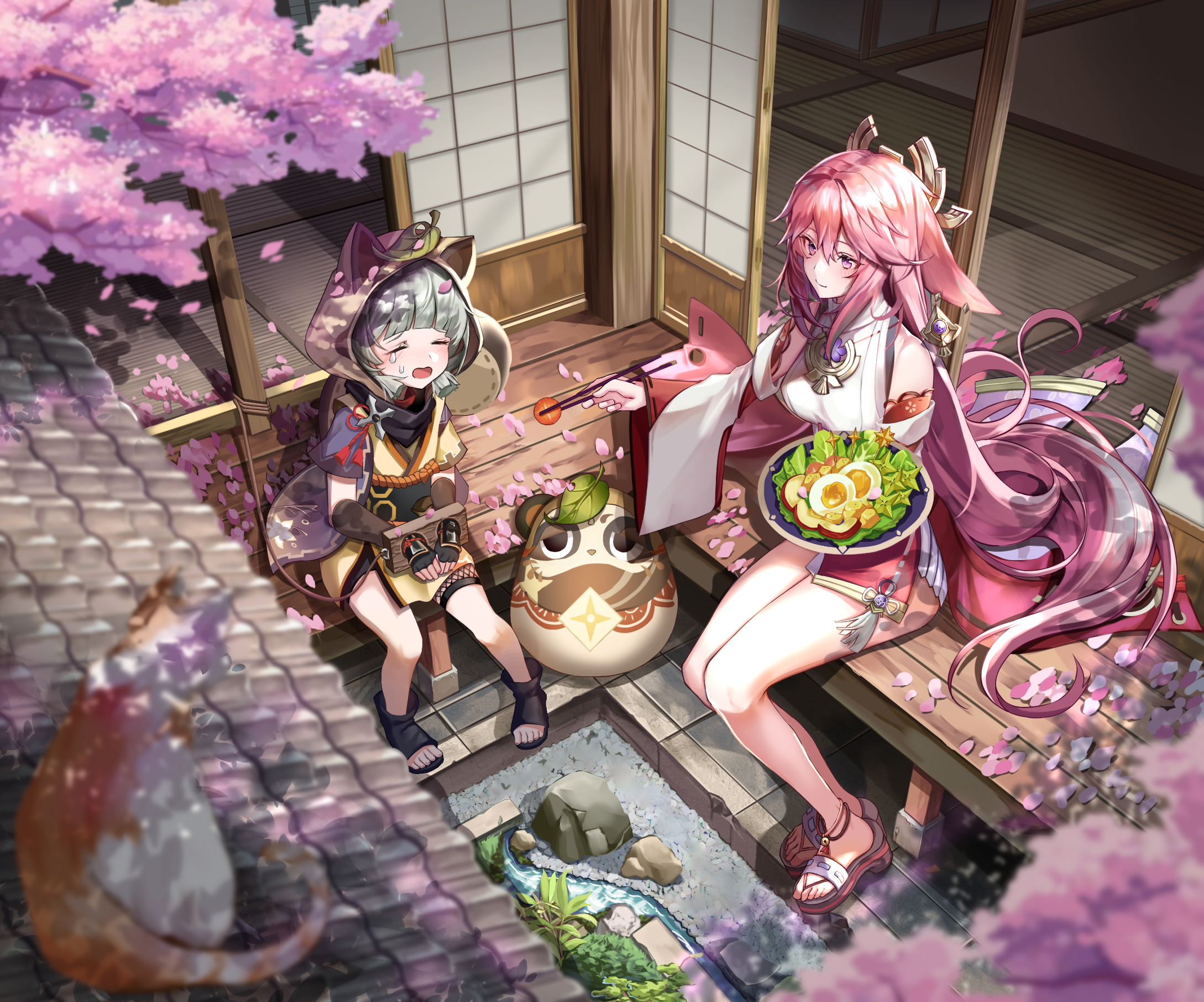 Sayu and Yae Miko from Genshin Impact eating HD Wallpaper