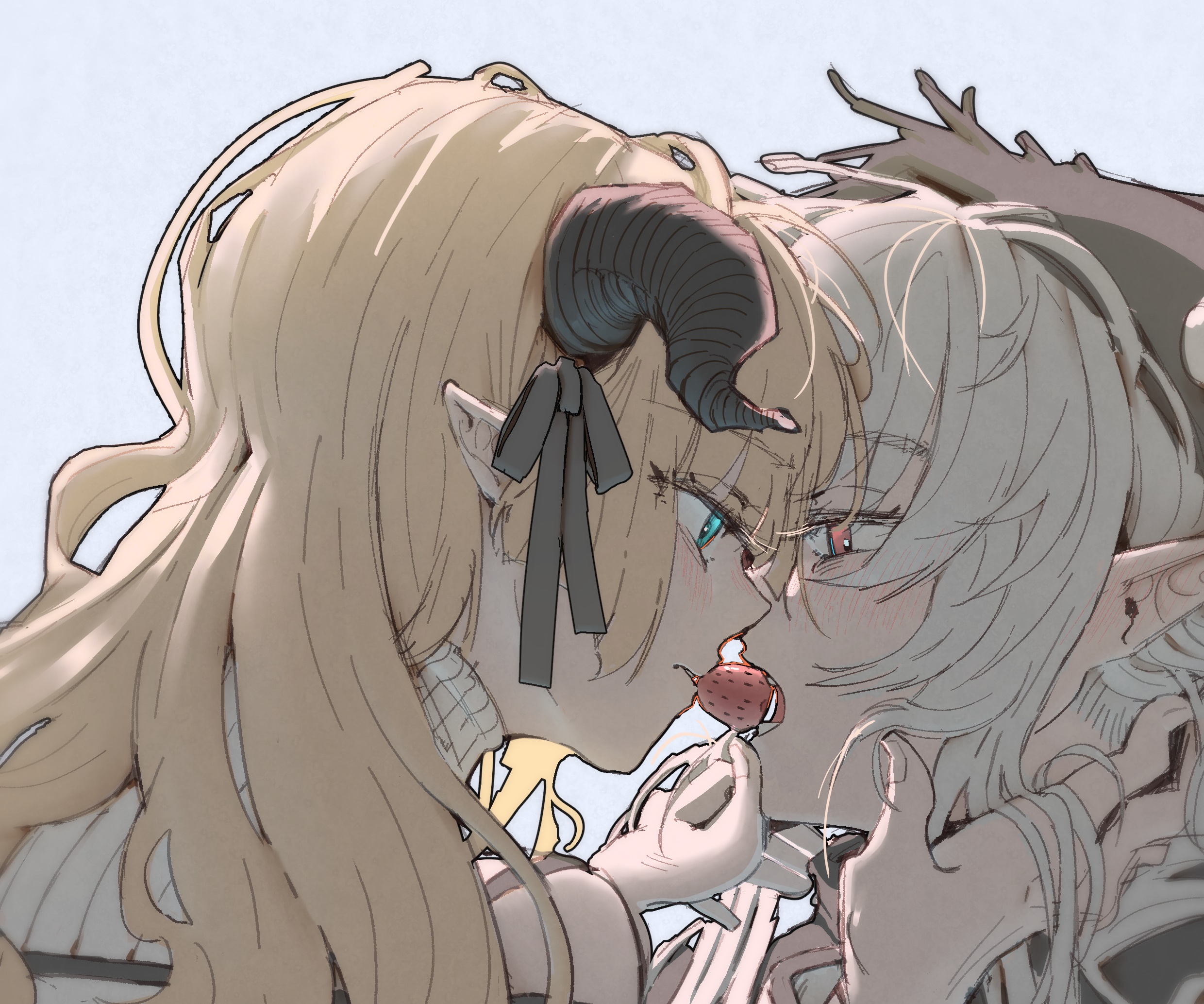 Nightingale and Shining from Arknights sharing a strawberry HD Wallpaper