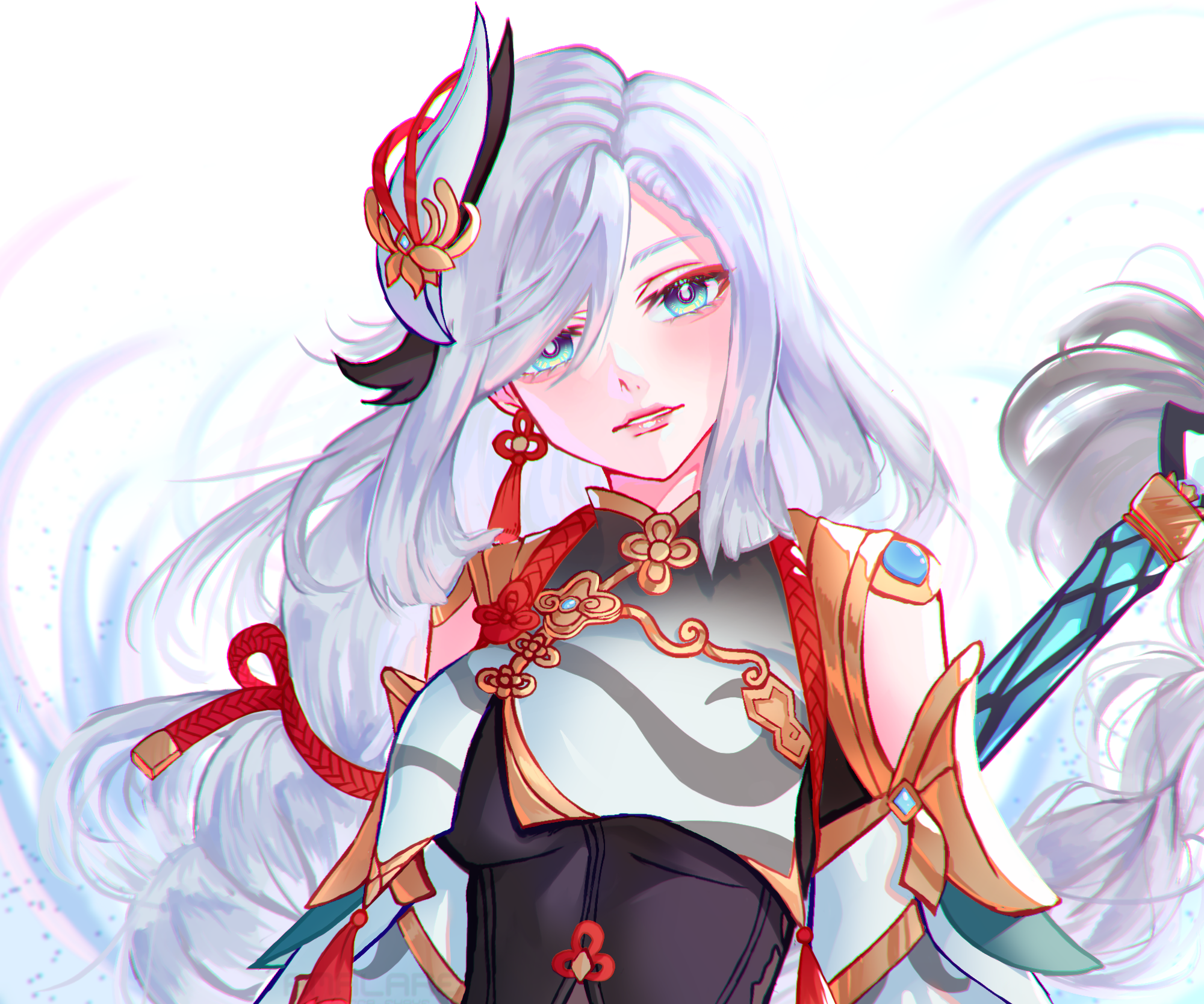 Shenhe from Genshin Impact with sword HD Wallpaper