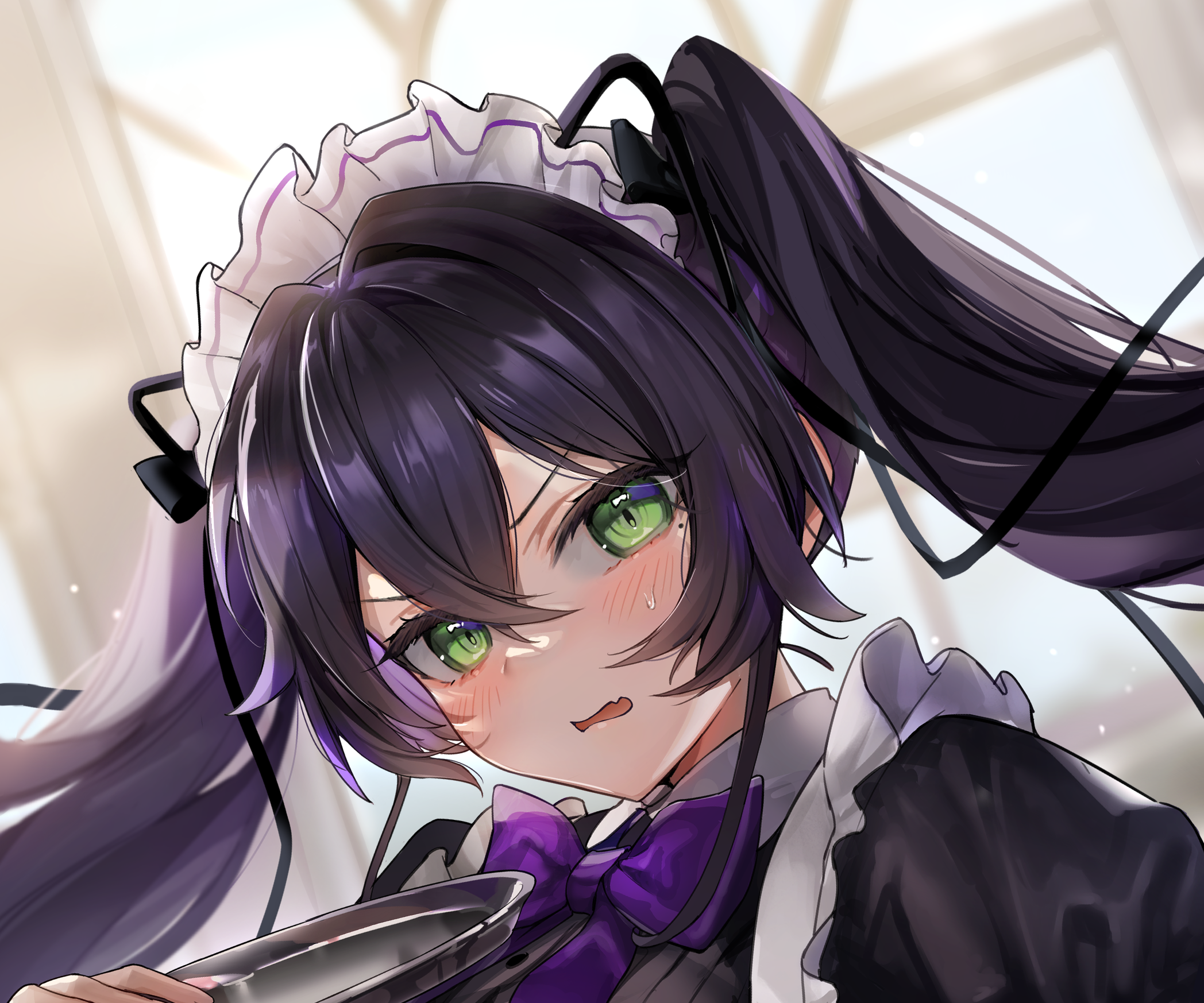 Girl in Maid Outfit with Pigtails HD Wallpaper