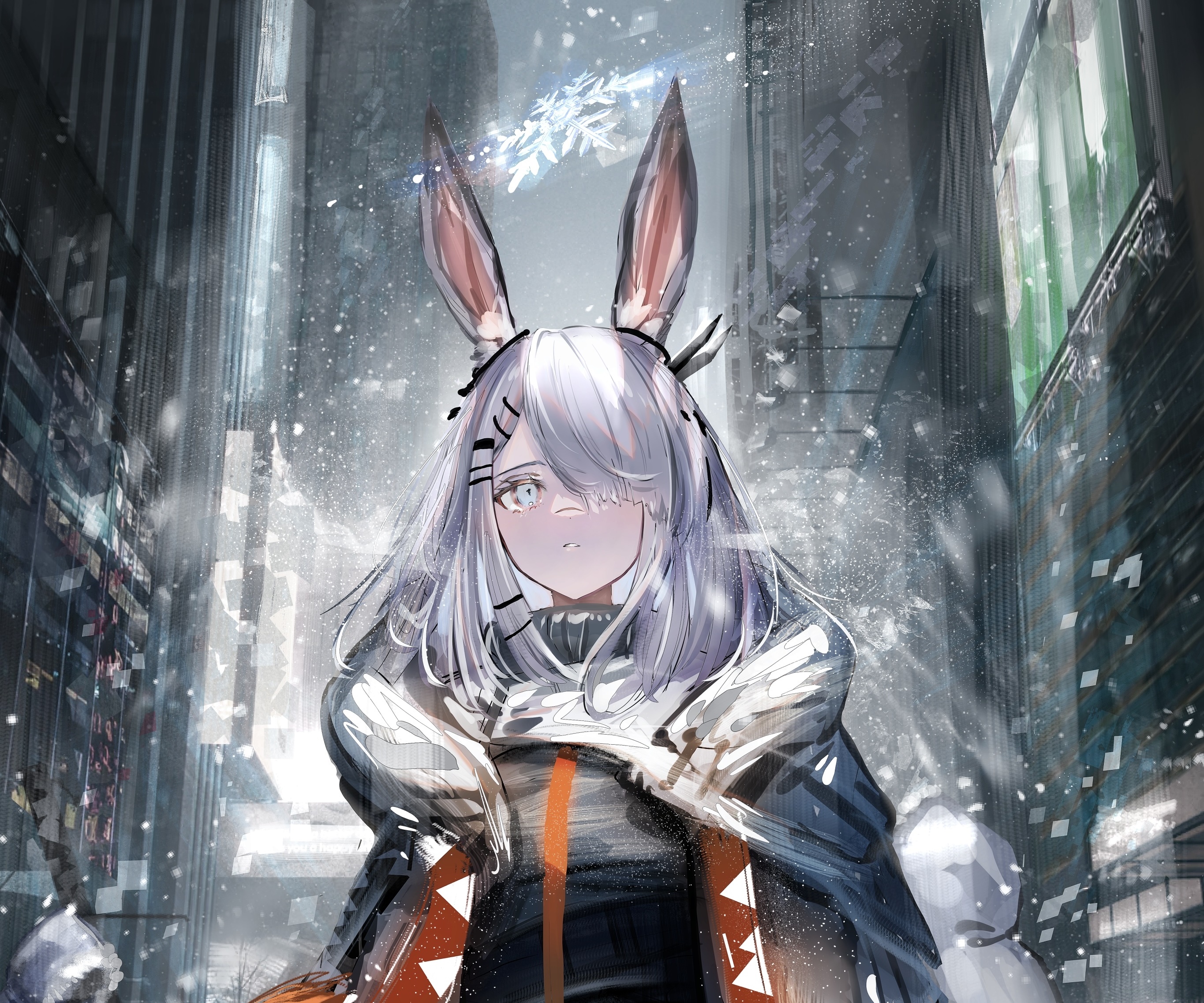 Frostnova from Arknights in a snowy city HD Wallpaper