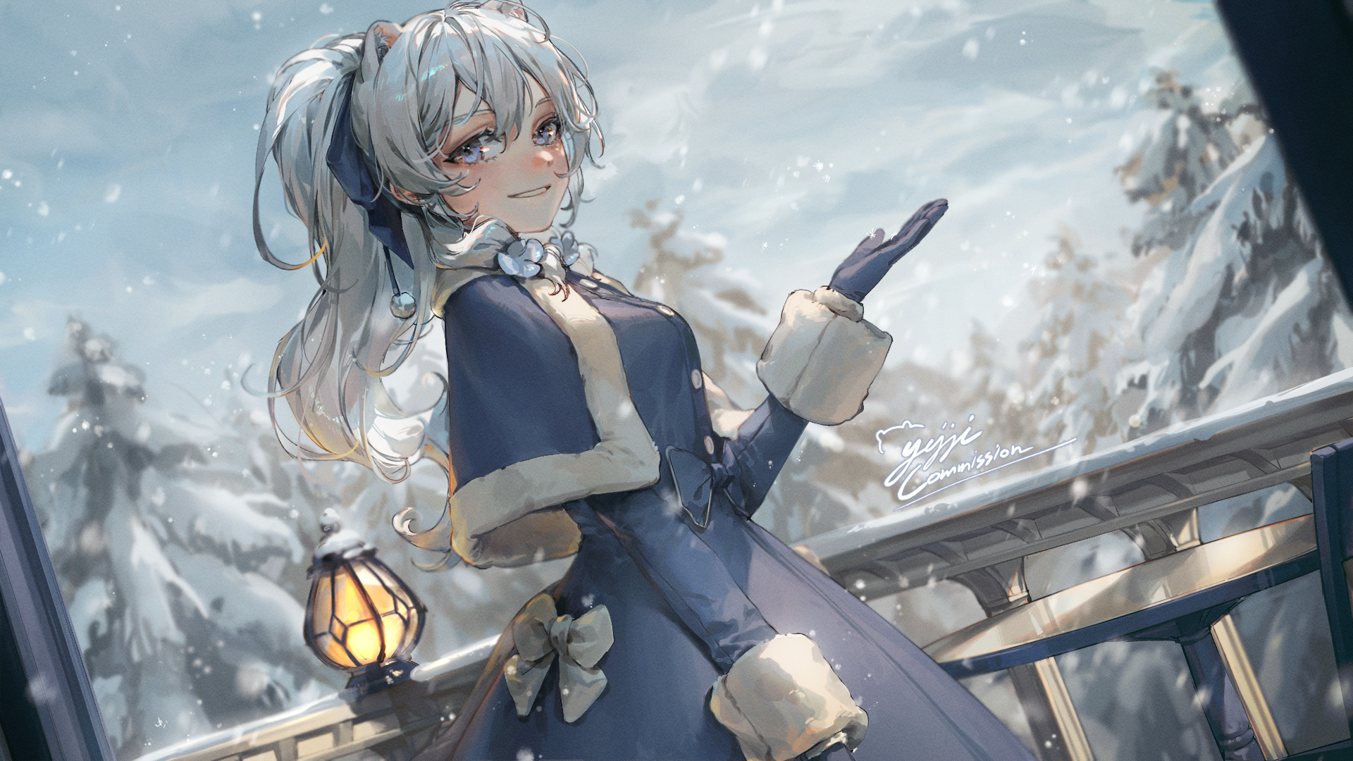 Anime girl in winter coat with snow background HD Wallpaper