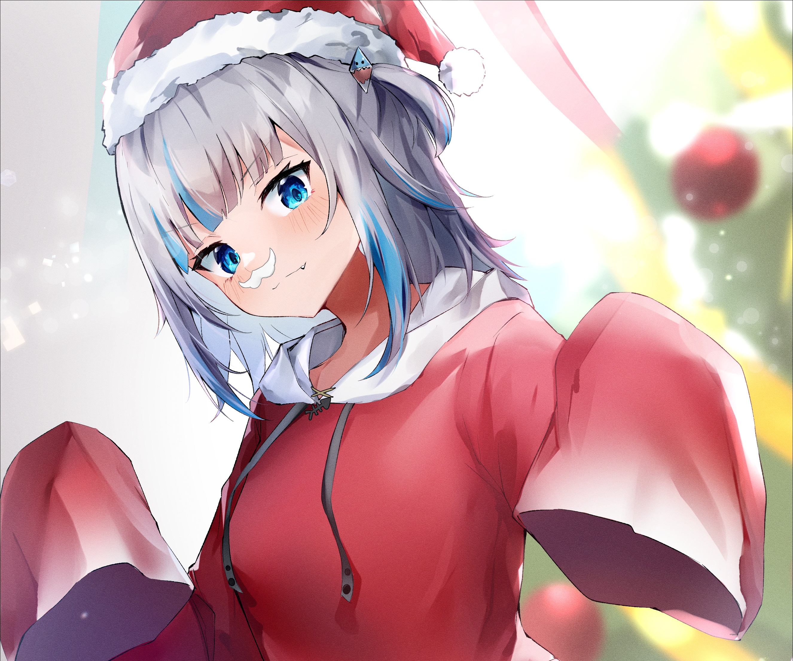 Gawr Gura from Hololive wearing a Santa hat HD Wallpaper