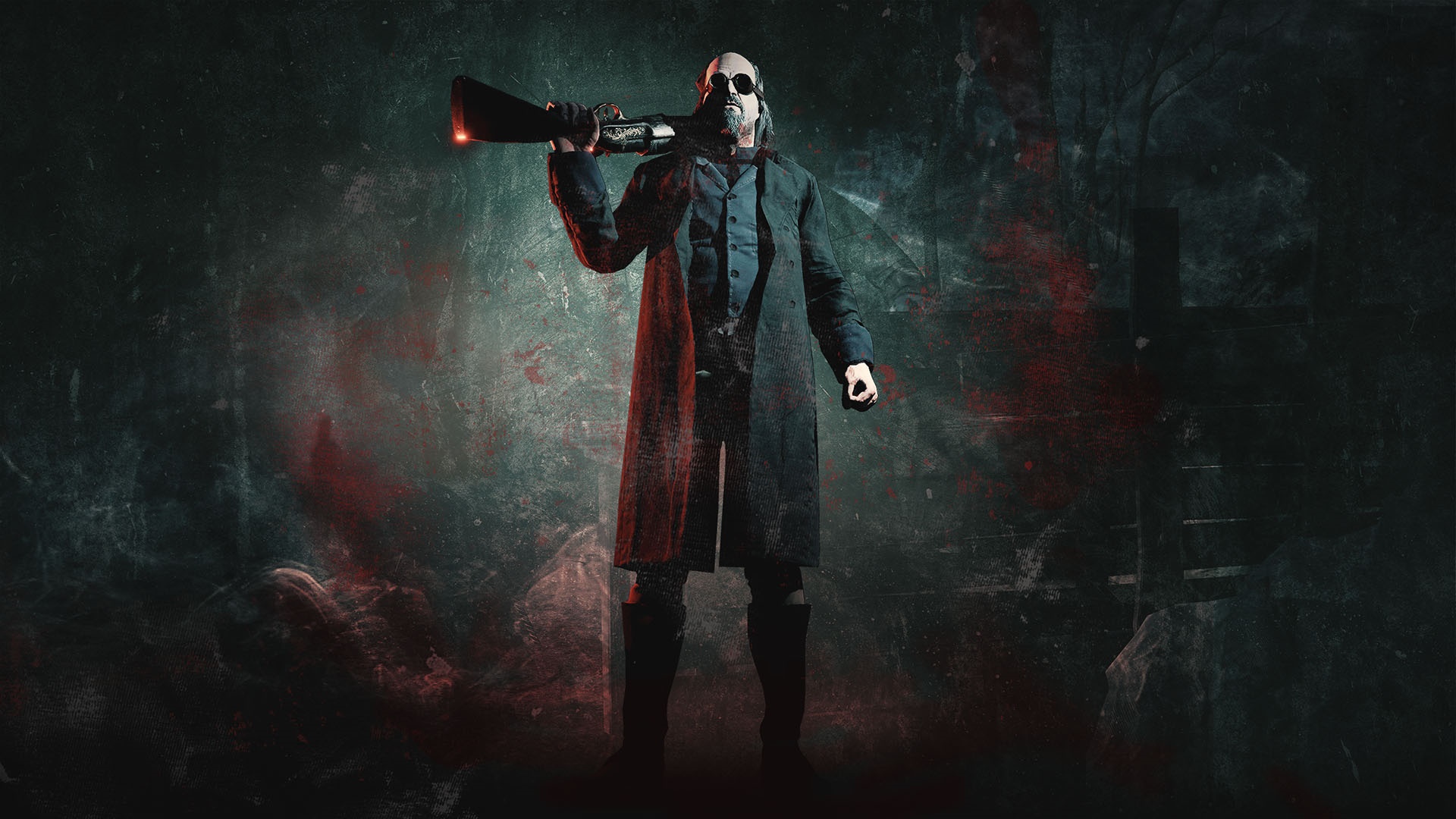 Man with shotgun in dark, bloody environment HD Wallpaper