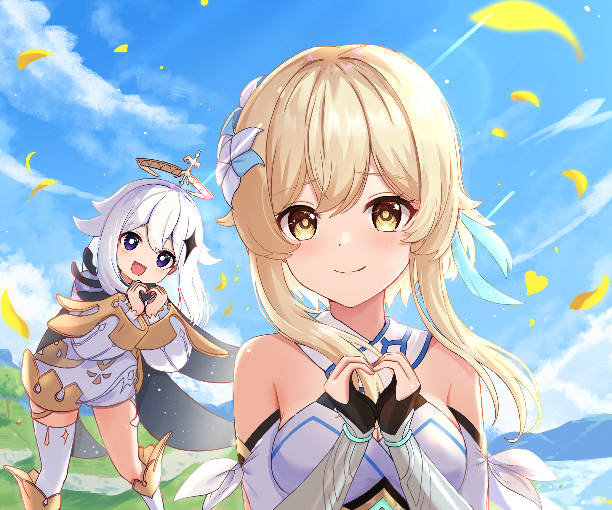 Lumine and Paimon from Genshin Impact HD Wallpaper