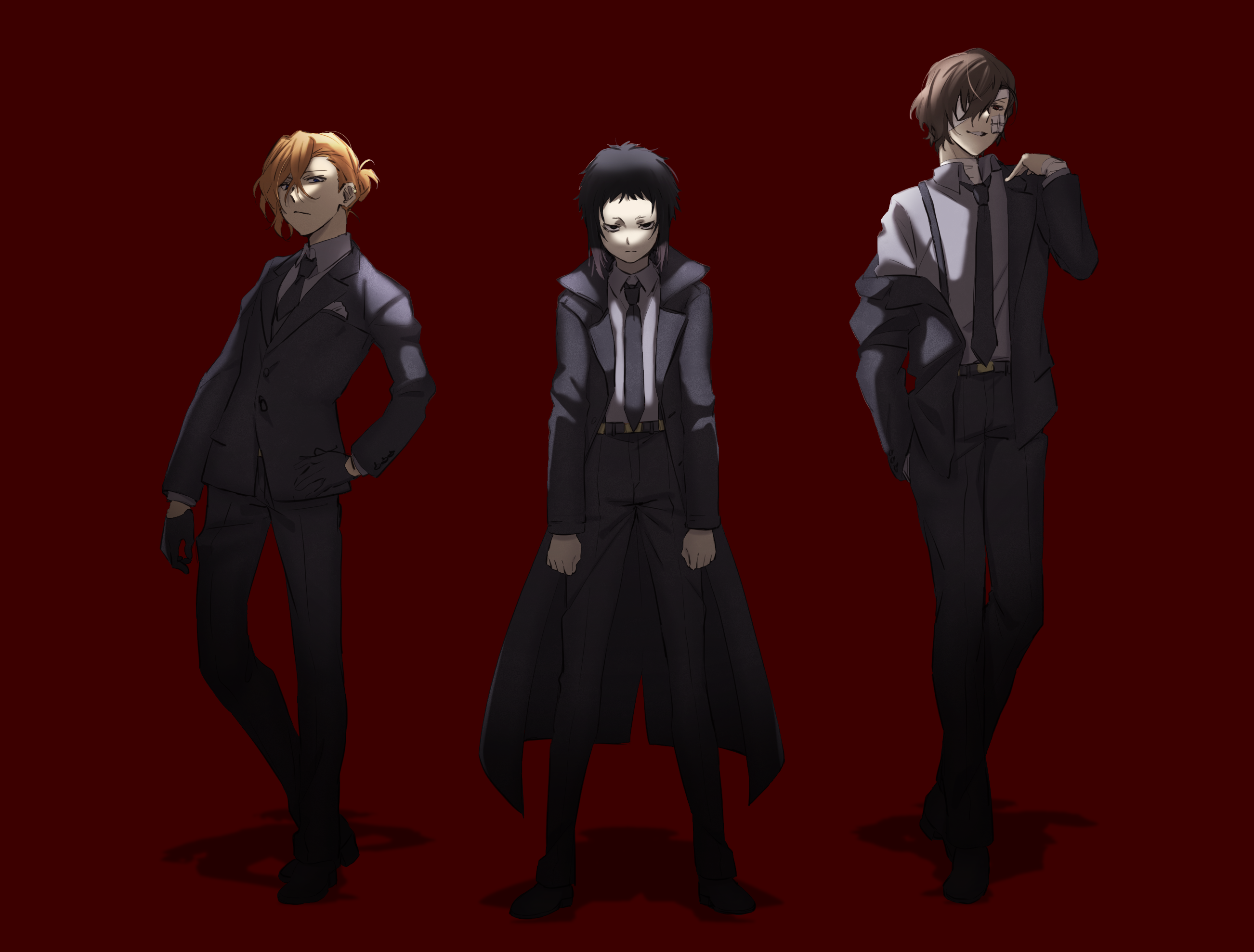 Chuya Nakahara, Osamu Dazai, and Ryunosuke Akutagawa from Bungou Stray Dogs HD Wallpaper