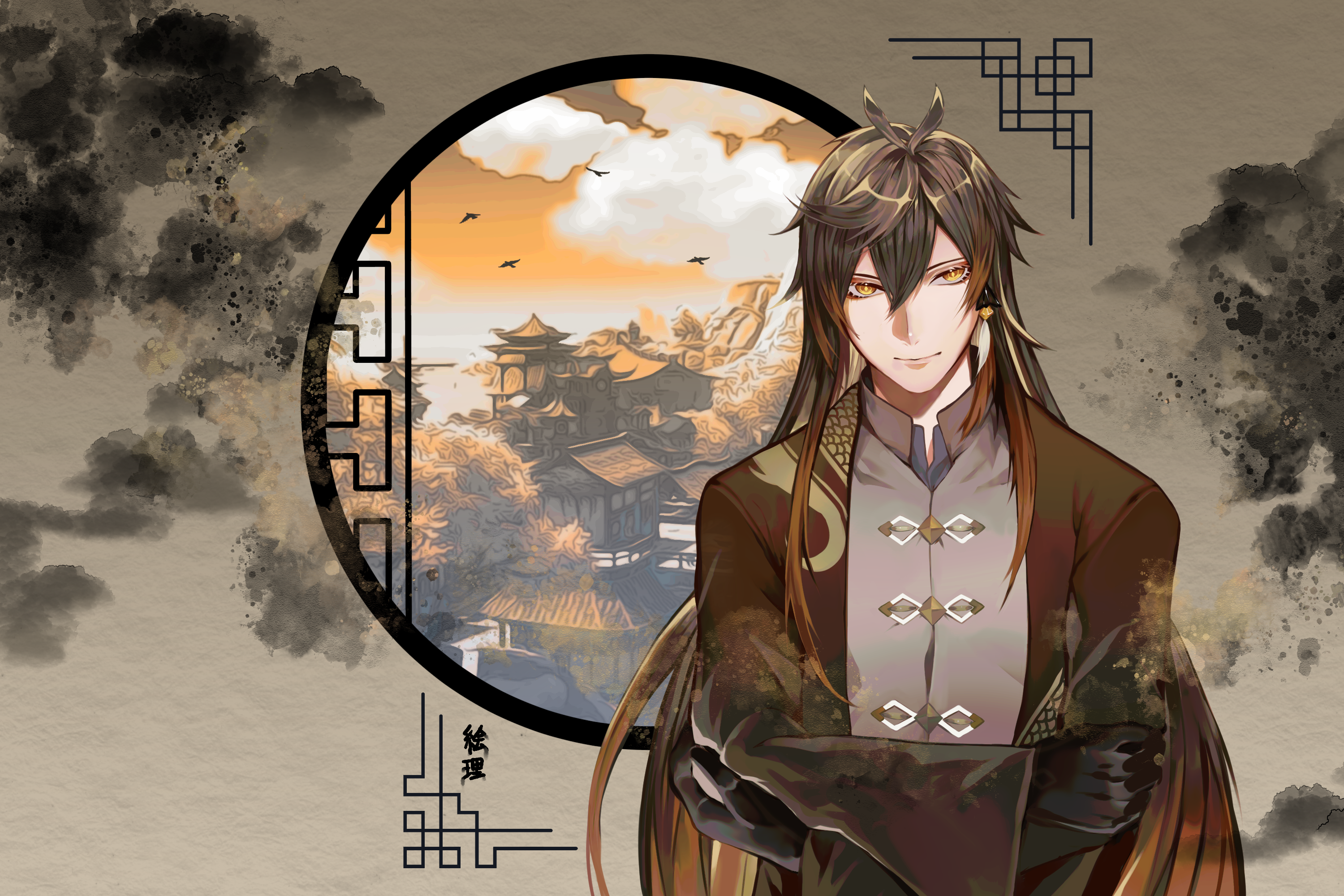 Zhongli from Genshin Impact in traditional attire HD Wallpaper
