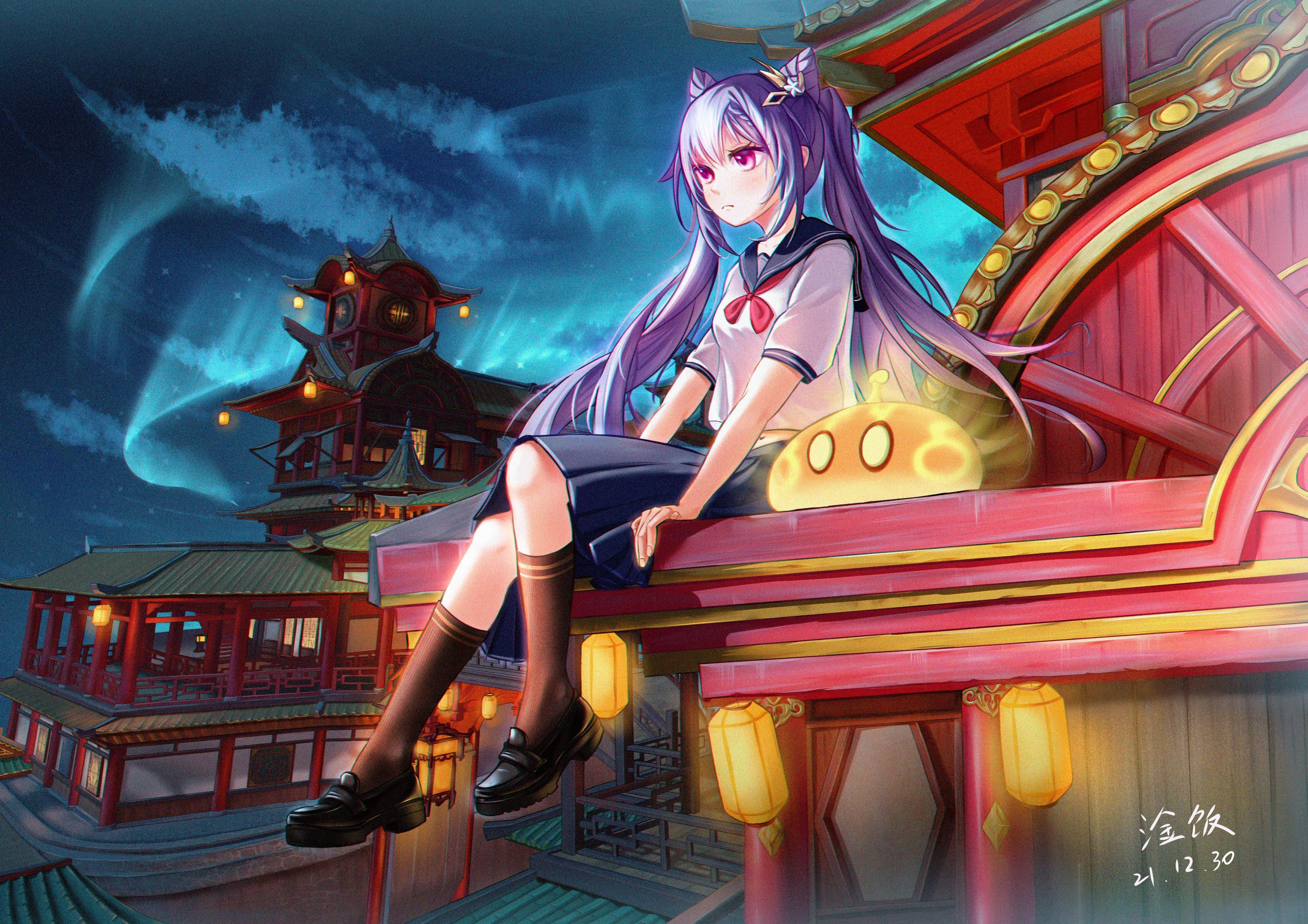Keqing from Genshin Impact with a Slime HD Wallpaper