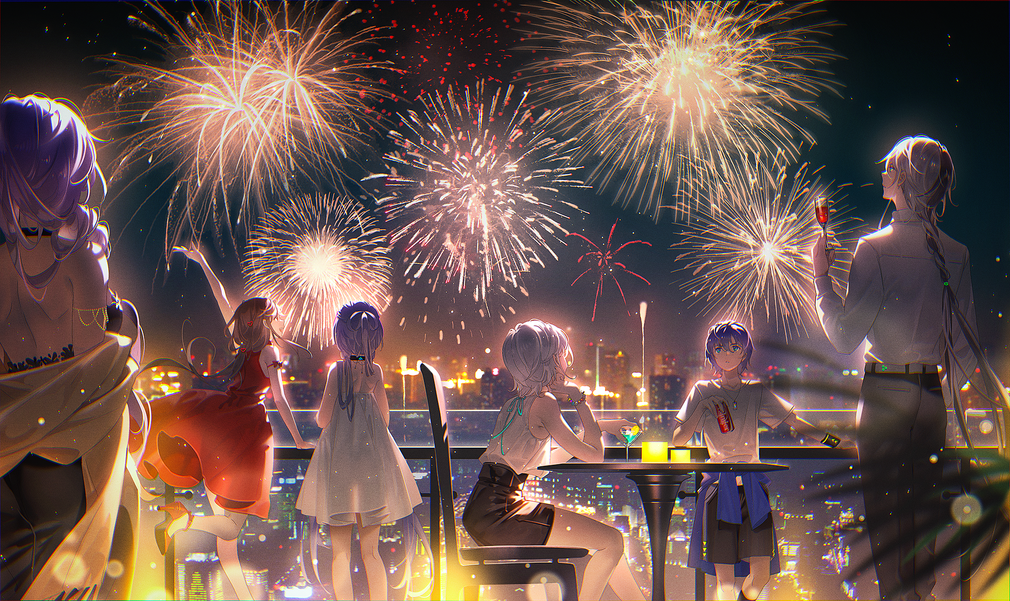 Vocaloid characters watching fireworks HD Wallpaper
