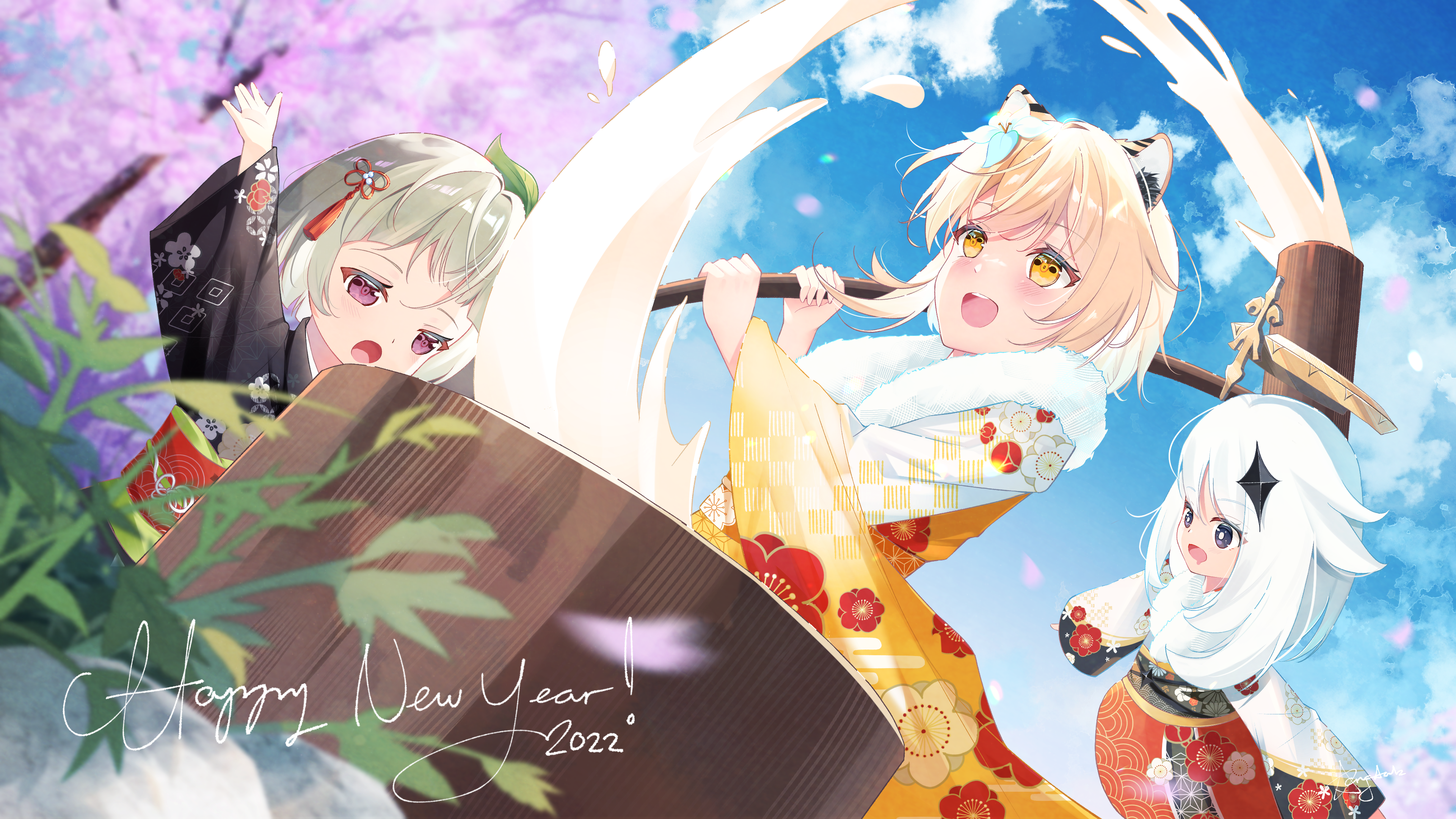 Happy New Year 2022 with Genshin Impact characters HD Wallpaper