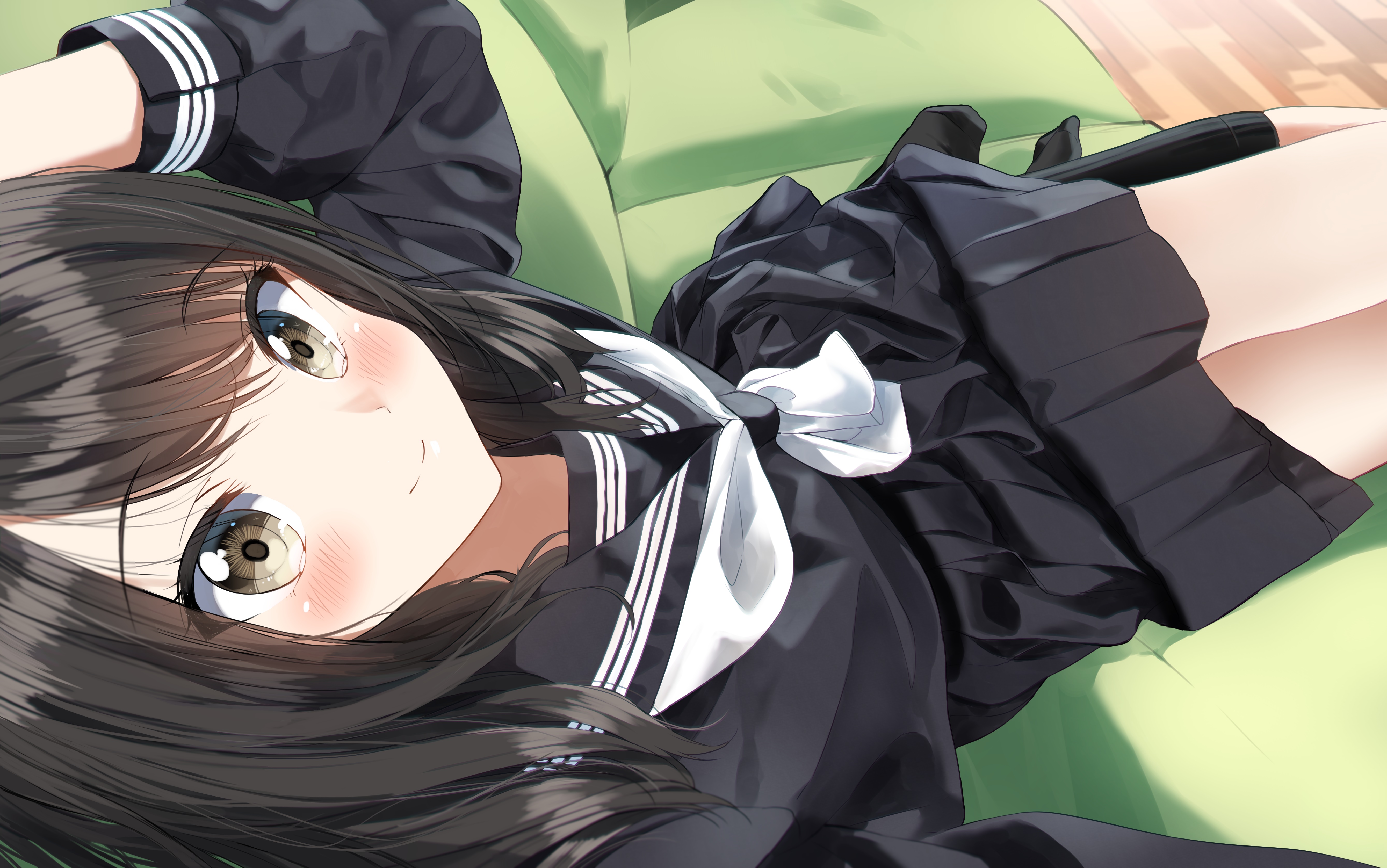 Girl in School Uniform Lying Down HD Wallpaper