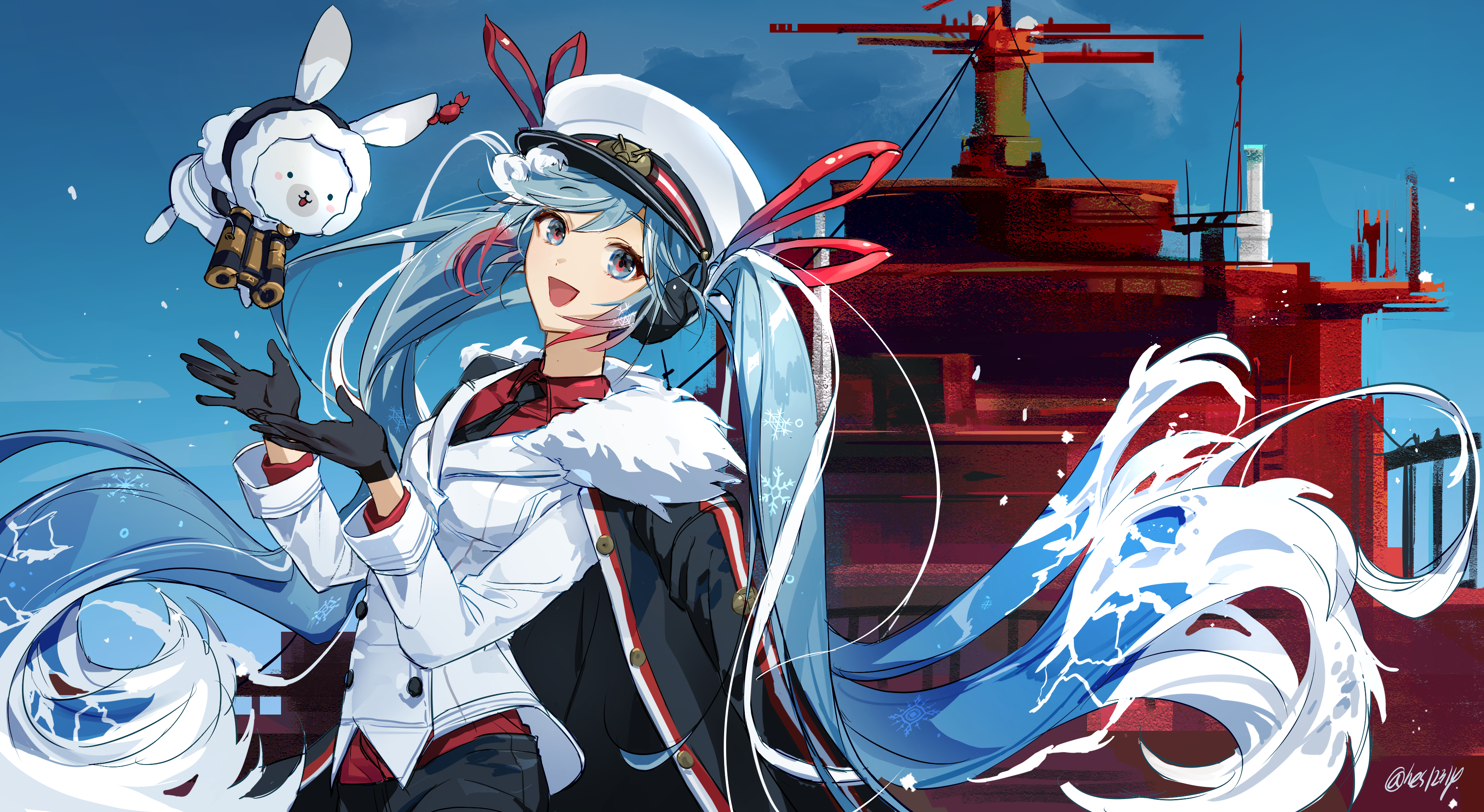Hatsune Miku from Vocaloid with a bunny companion HD Wallpaper