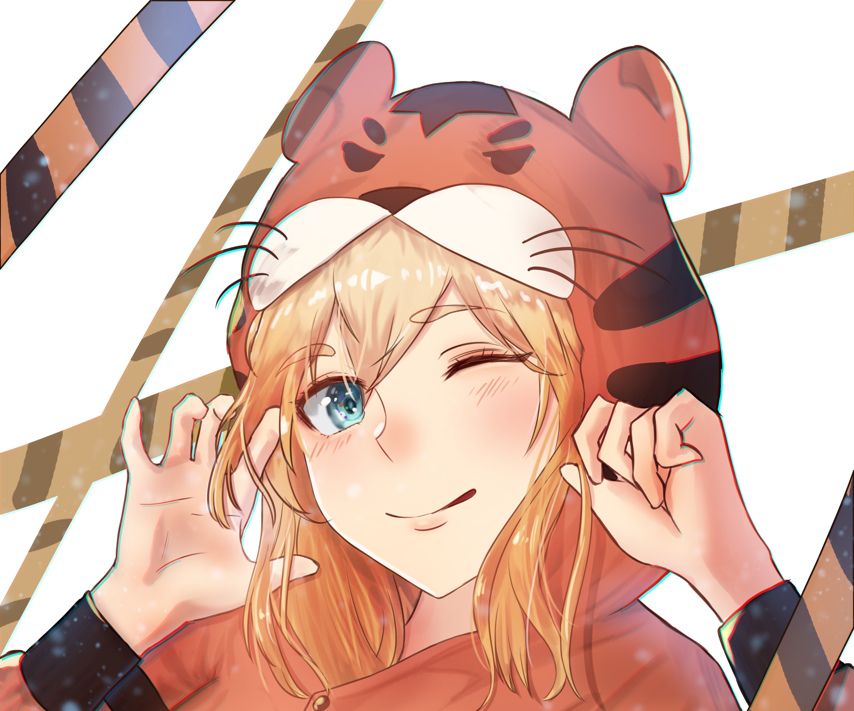 Girl in tiger costume winks HD Wallpaper