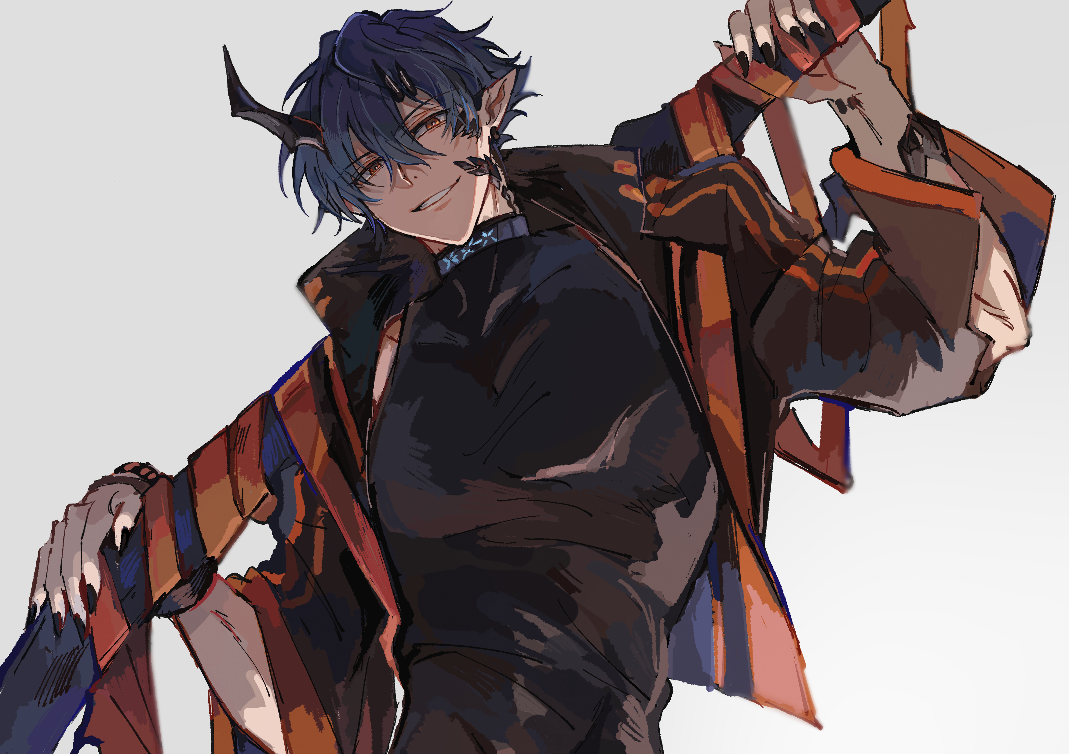 Arknights character with blue hair and horns HD Wallpaper