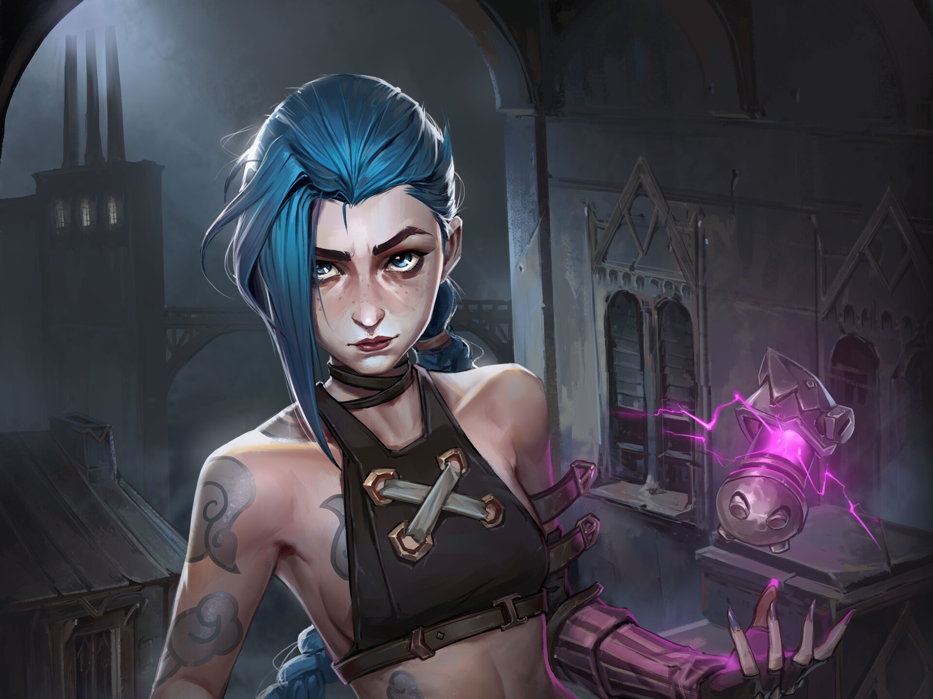 Jinx from Arcane with a weapon HD Wallpaper