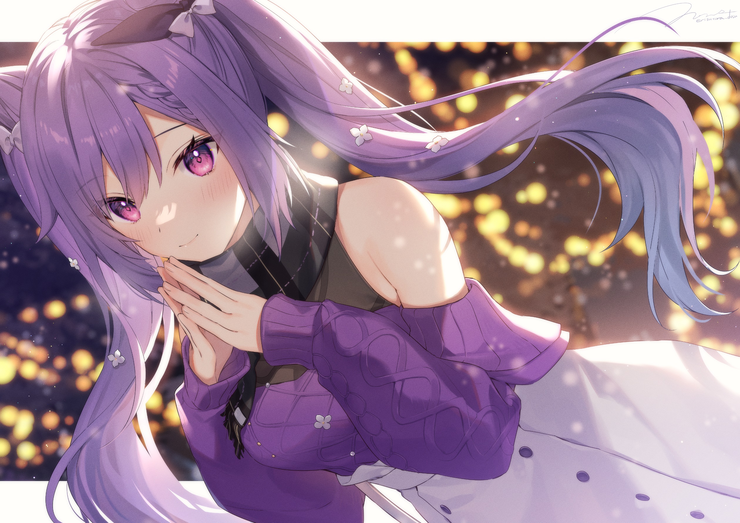 Keqing from Genshin Impact with purple hair and pink eyes HD Wallpaper