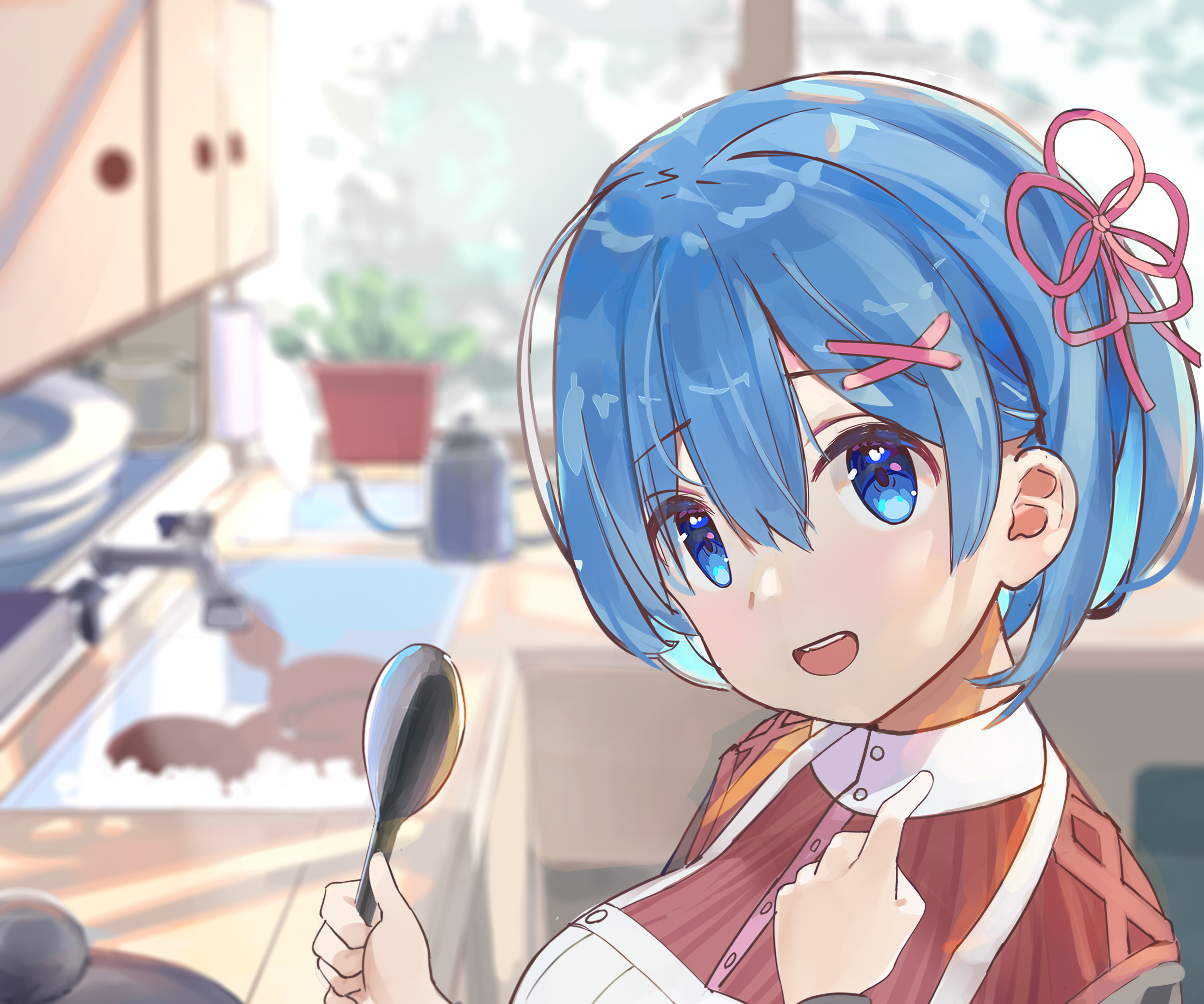 Rem from Re:ZERO in a Kitchen HD Wallpaper