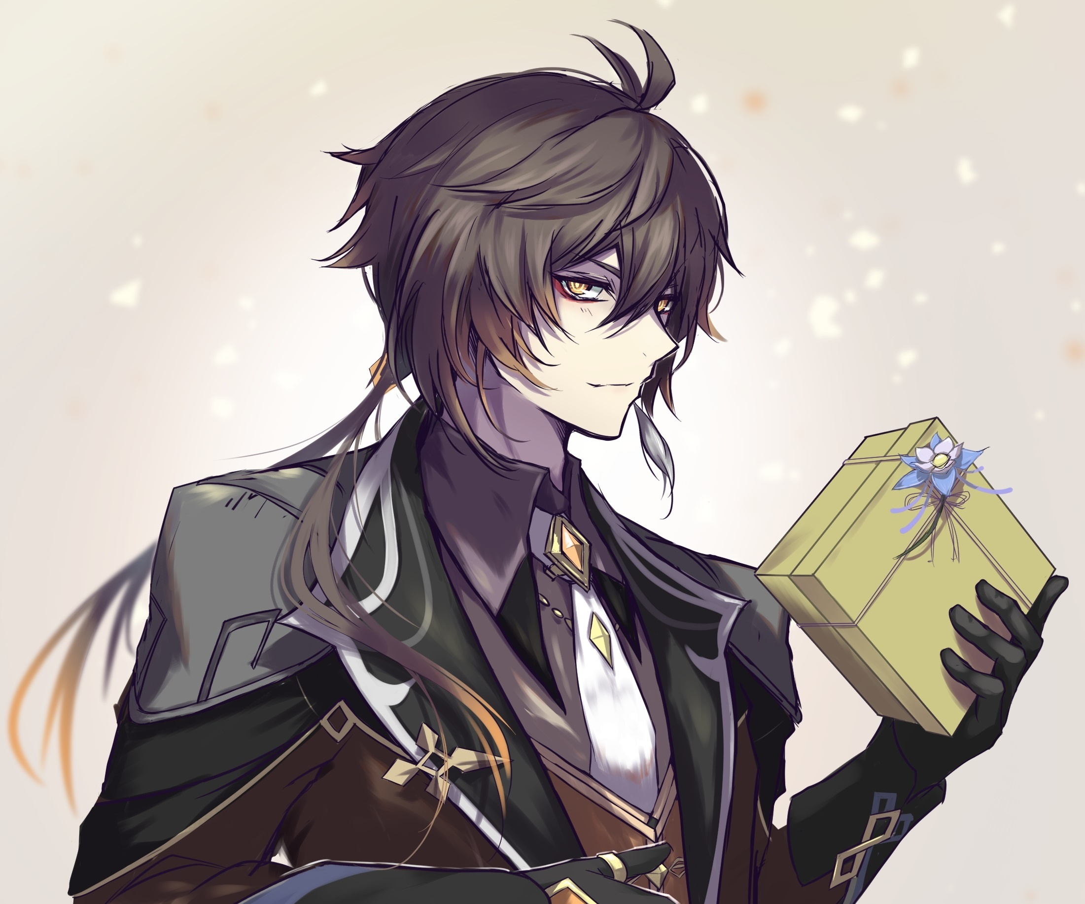 Zhongli from Genshin Impact holding a gift box HD Wallpaper