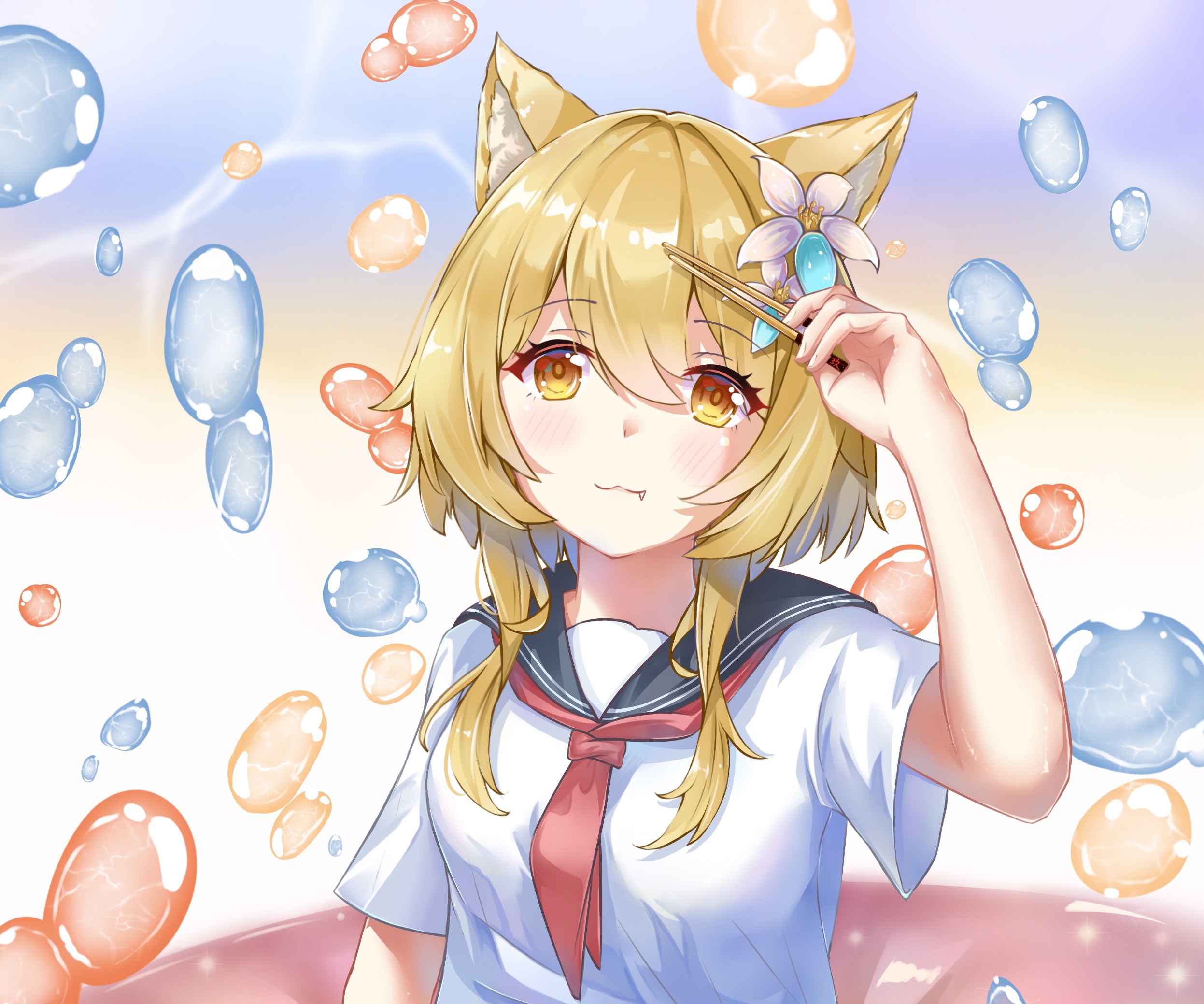 Anime girl with cat ears and school uniform HD Wallpaper