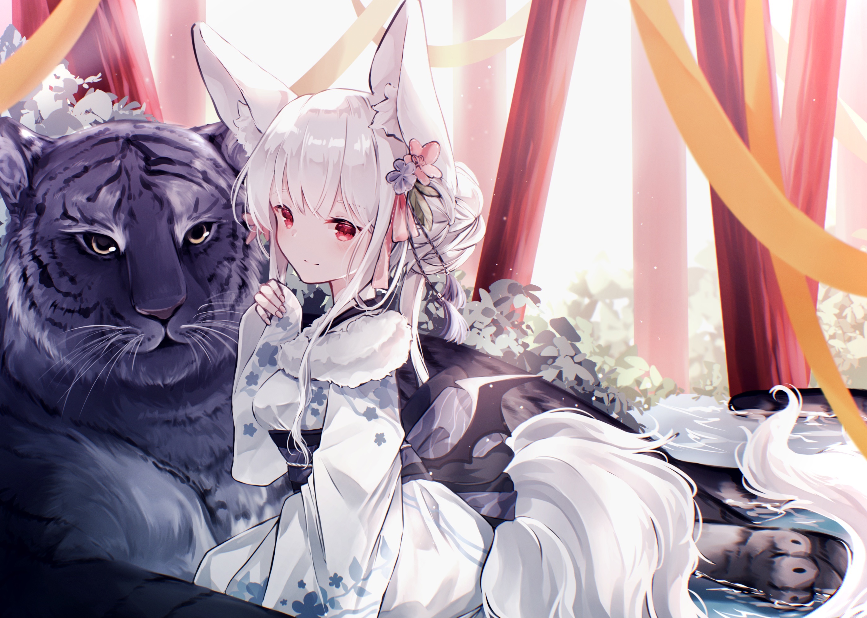 Girl with animal ears and tiger HD Wallpaper