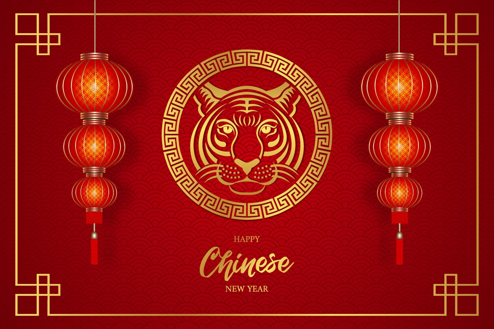 Happy Chinese New Year Year of the Tiger Lanterns HD Wallpaper