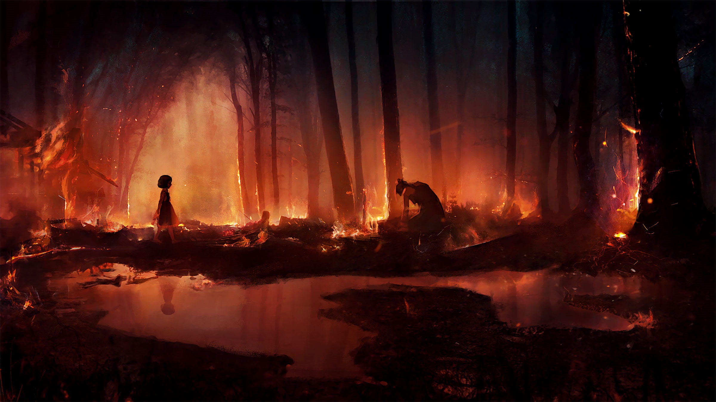 Annie from League of Legends in a burning forest HD Wallpaper