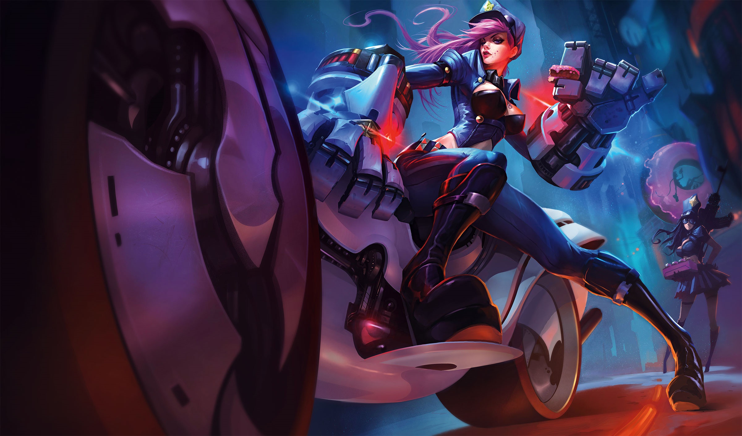 Vi and Caitlyn from League of Legends on a motorcycle HD Wallpaper