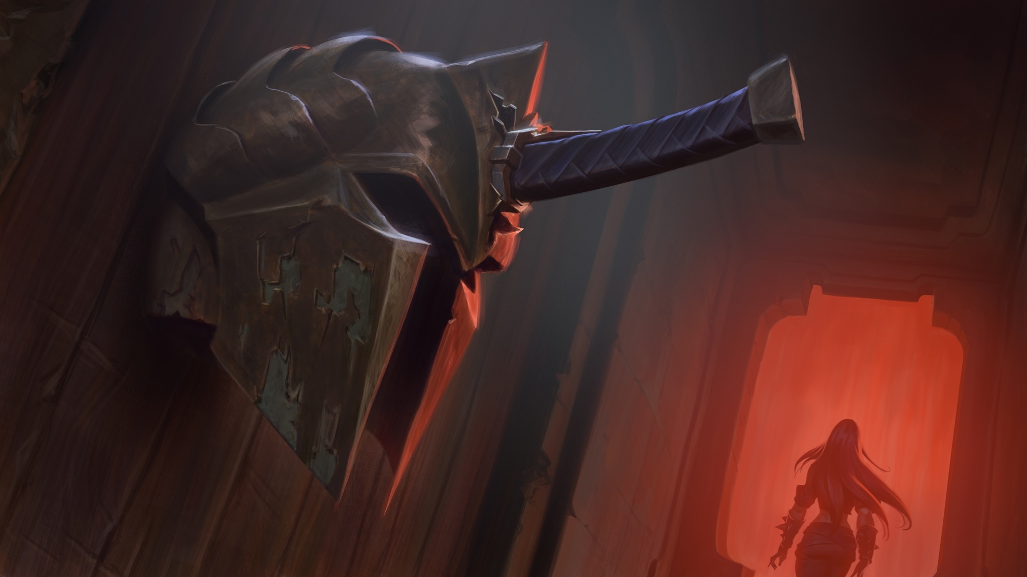 Katarina from League of Legends in a dark chamber HD Wallpaper