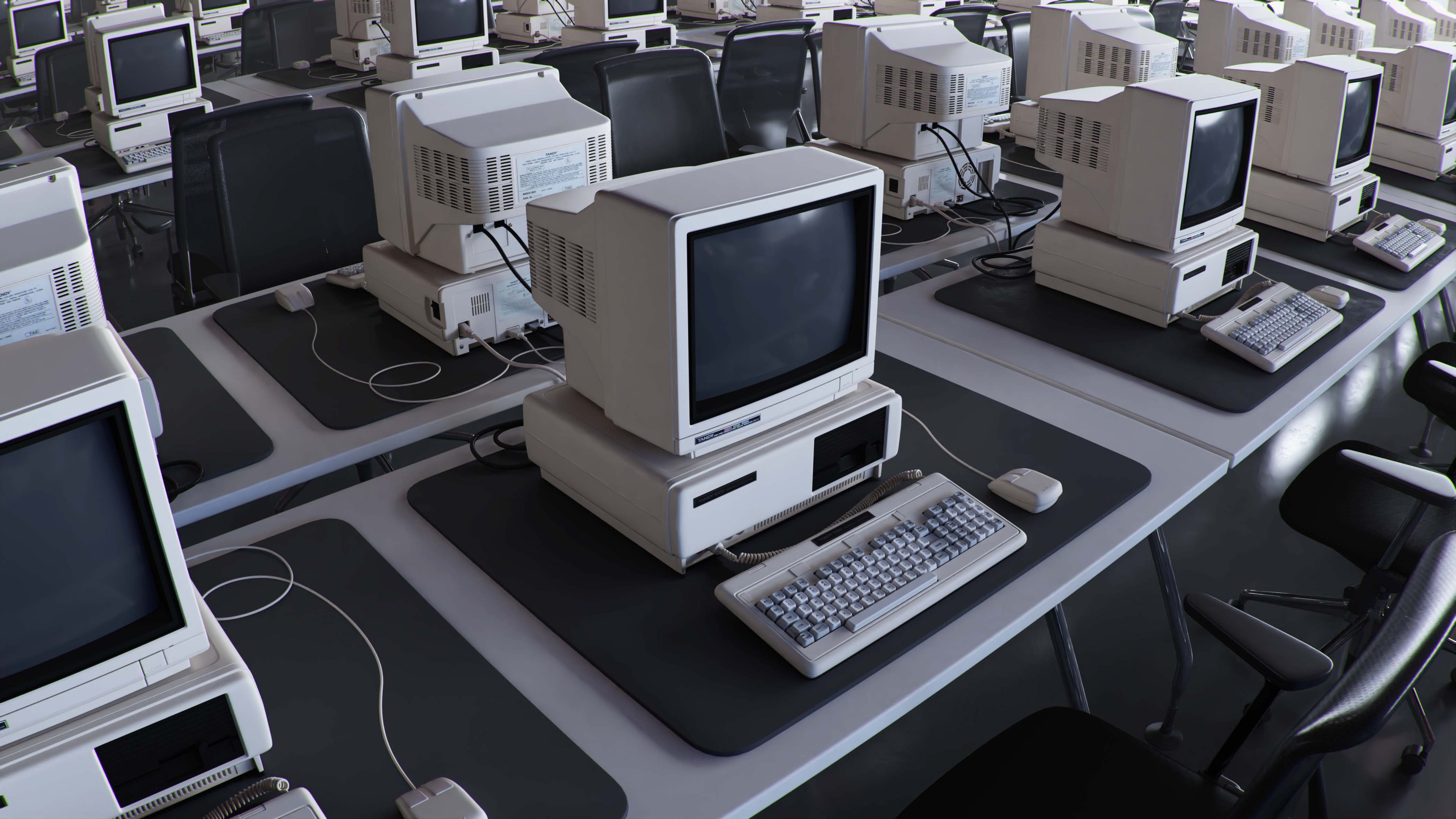 Computer lab with vintage computers HD Wallpaper