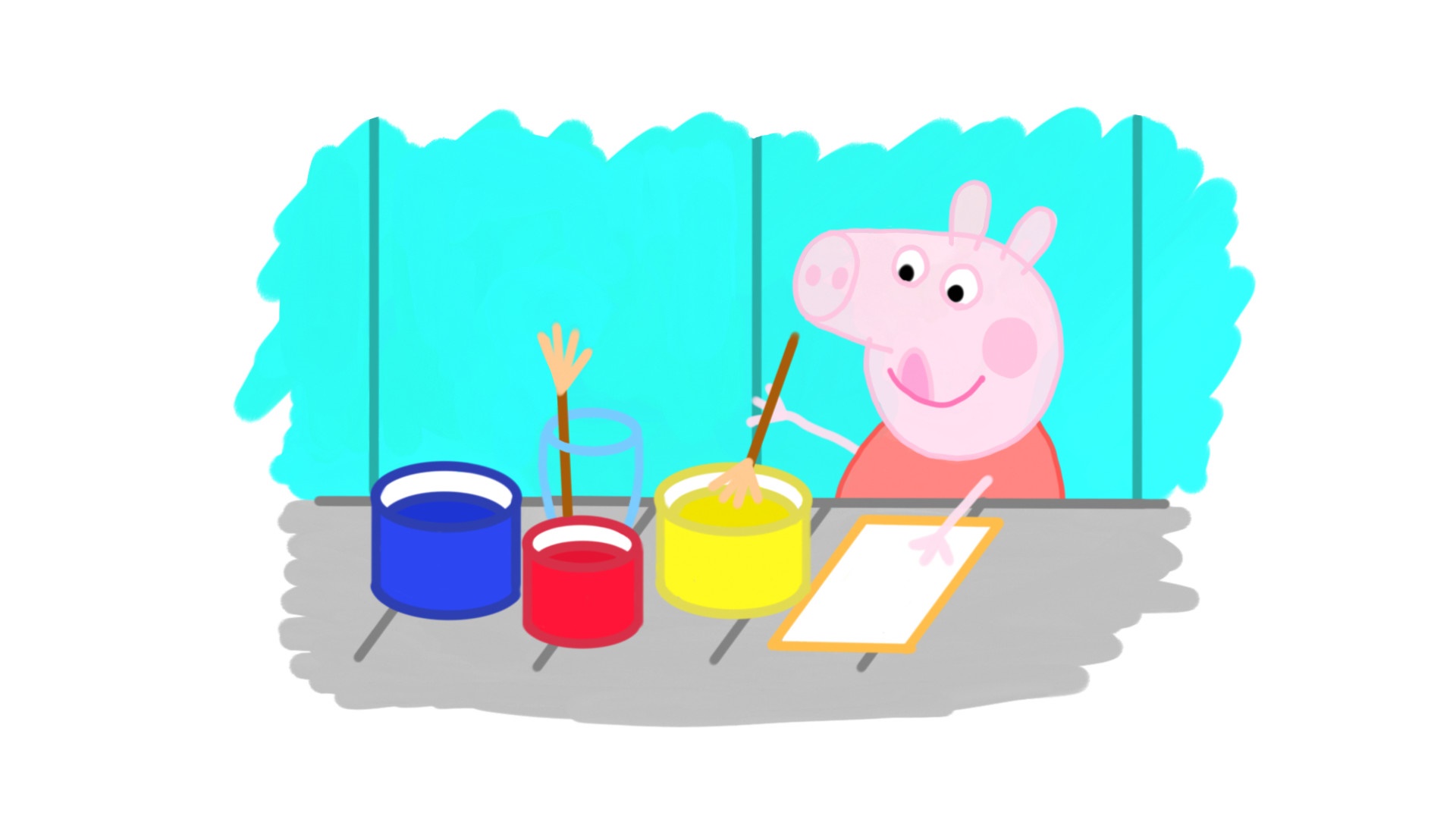 Peppa Pig painting with colorful pots HD Wallpaper